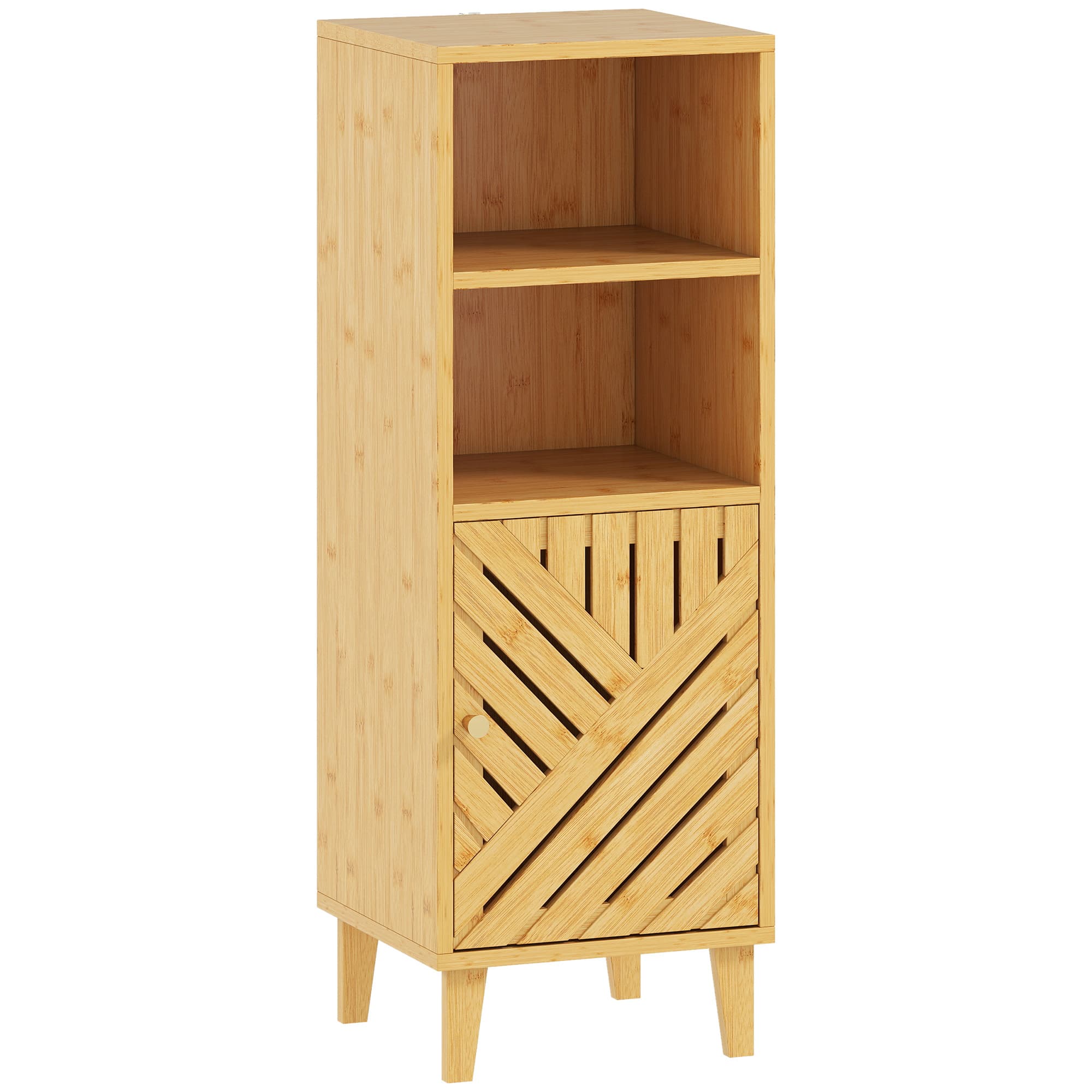 HOMCOM Meuble de salle de bain, meuble de rangement avec 1 placard, 2 compartiment ouvert, 32 x 30 x 90 cm, effet bois naturel