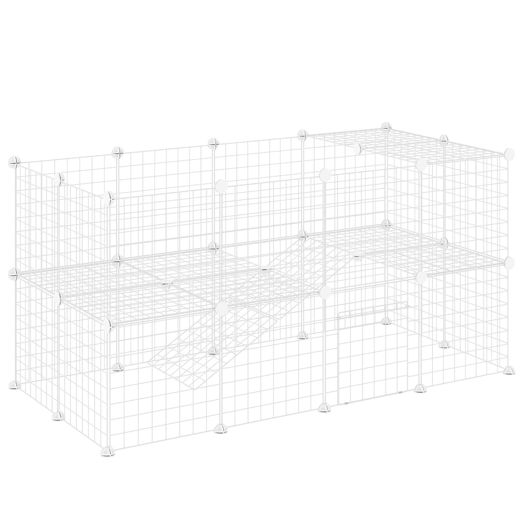 PawHut Cage parc clôture pour animaux domestiques enclos pour petits animaux modulable 2 niveaux fil en acier 146x73x73cm blanc