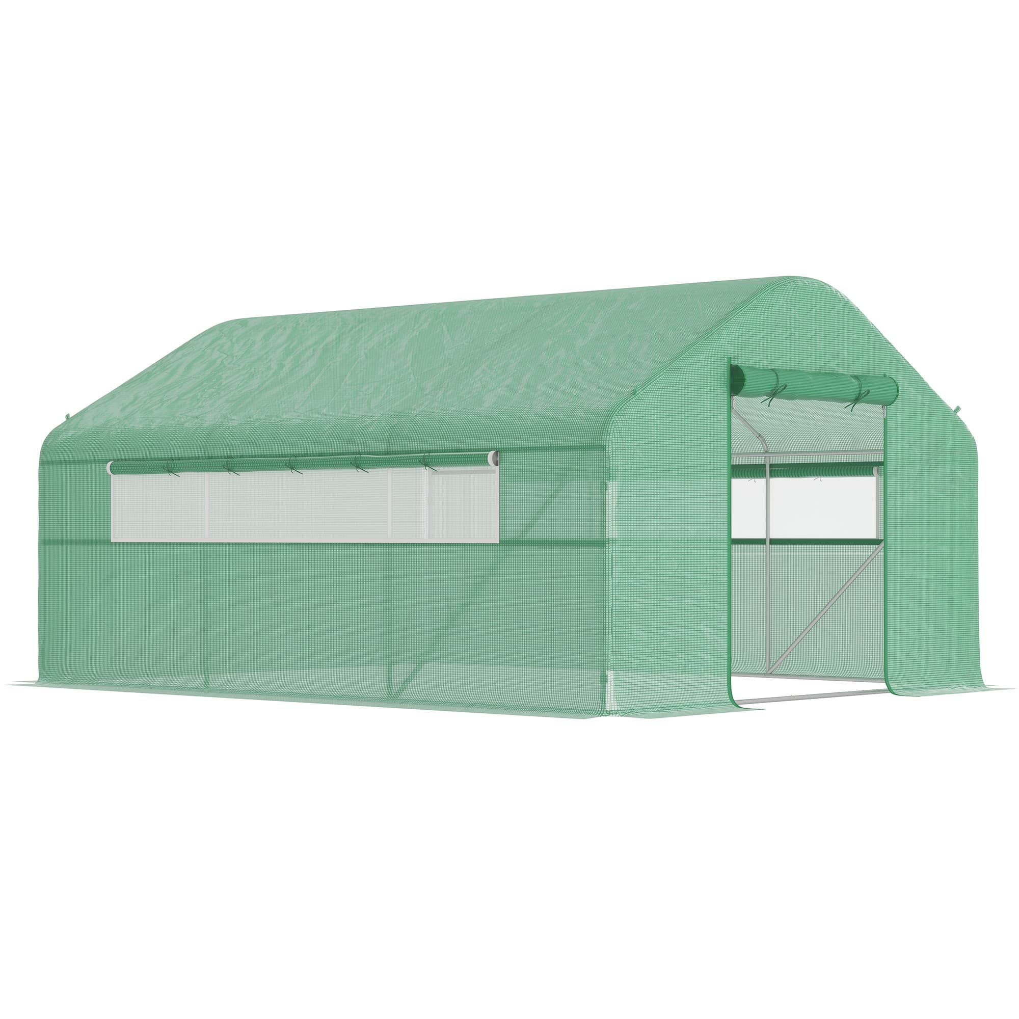 Outsunny Serre de jardin 4 x 3 x 2m avec portes enroulables et grandes fenêtres, serre tunnel de jardin, vert
