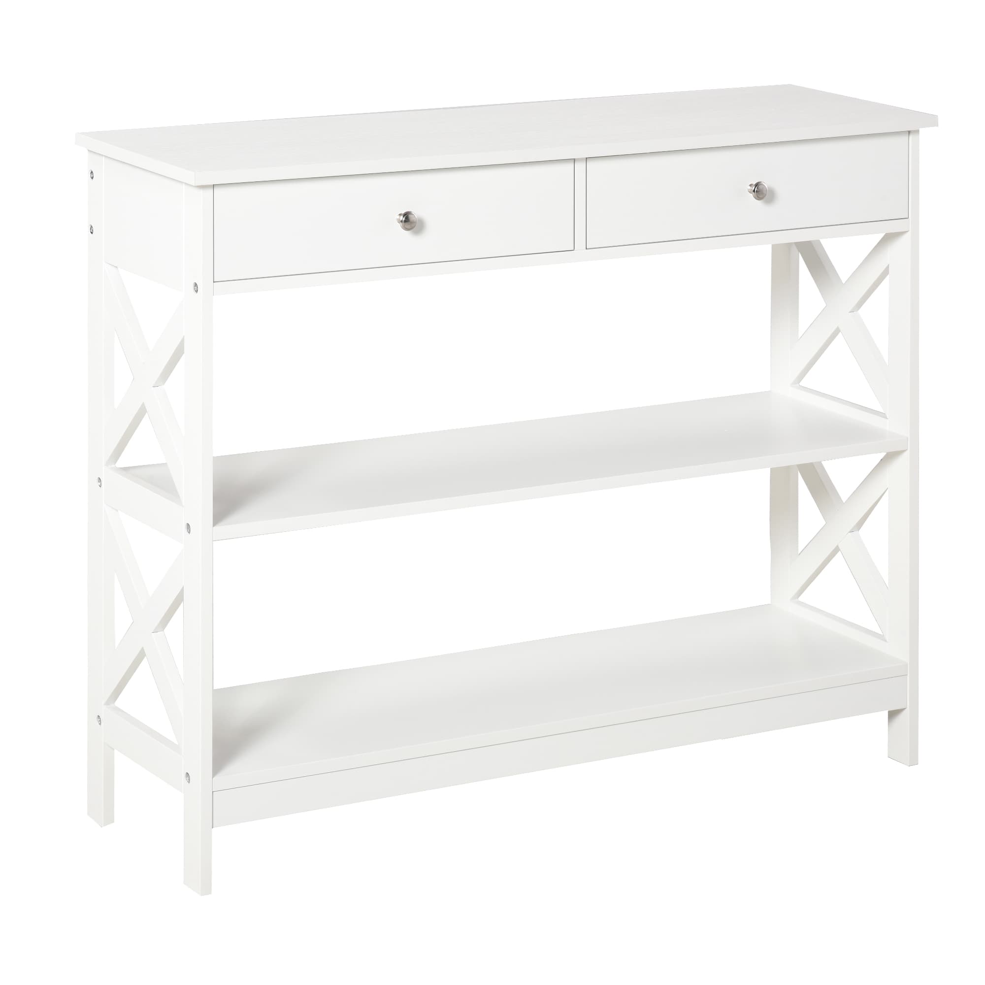 HOMCOM Table de console meuble console table d'entrée style néo-rétro 2 tiroirs 2 étagères dim. 100L x 30.5l x 80H cm en bois Blanc