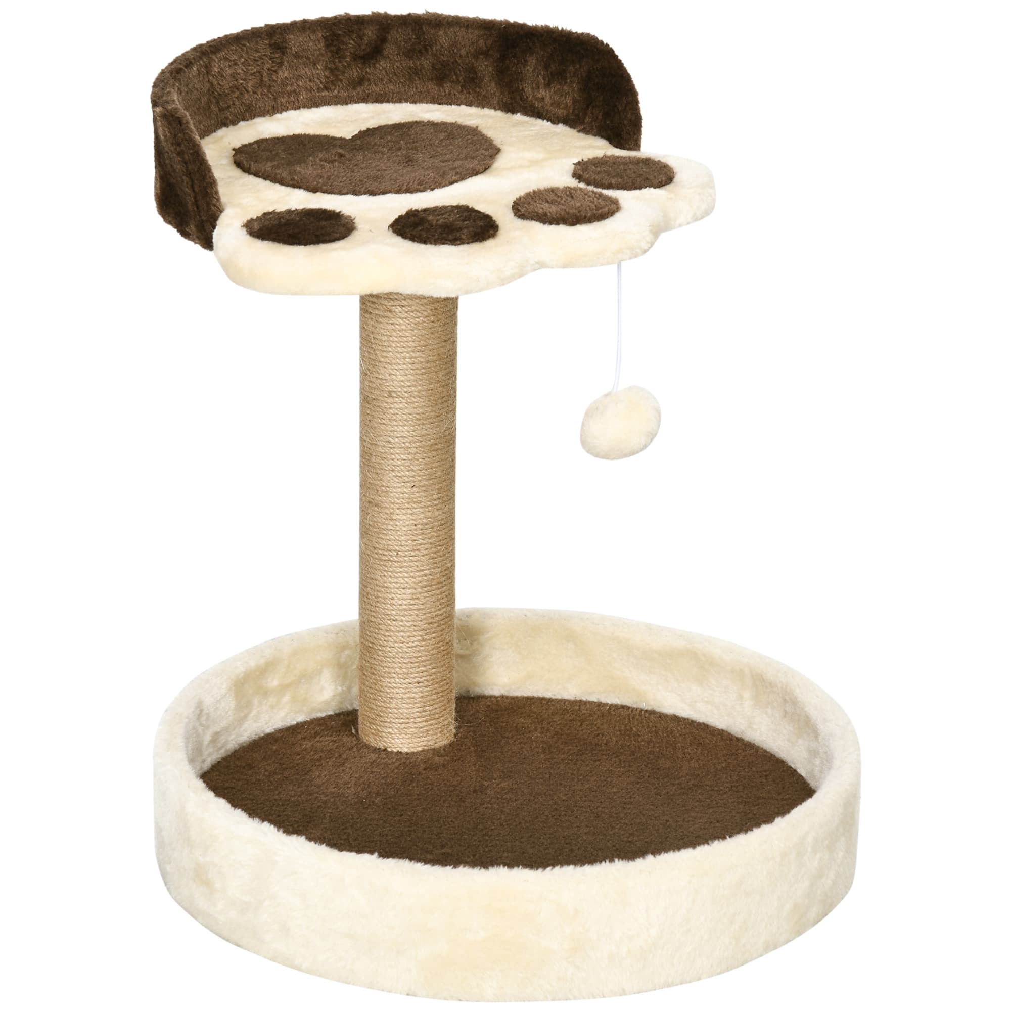 PawHut Arbre à Chat Original en Forme de Patte 44cm avec 2 Plateformes, Pompon Suspendu et Sisal Marron Aosom France