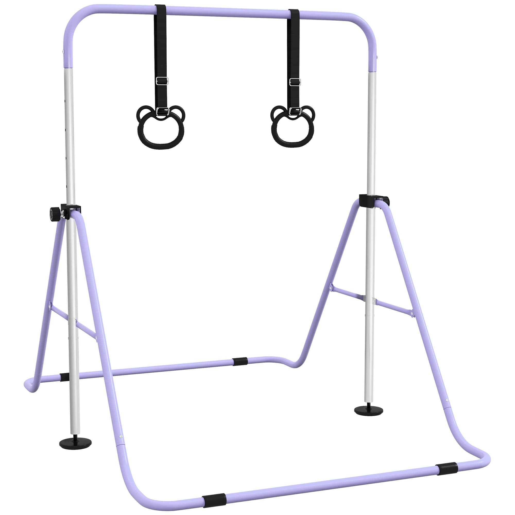 HOMCOM Barre de gymnastique pour enfants, barre horizontale pliable à hauteur réglable avec anneaux de gymnastique, violet