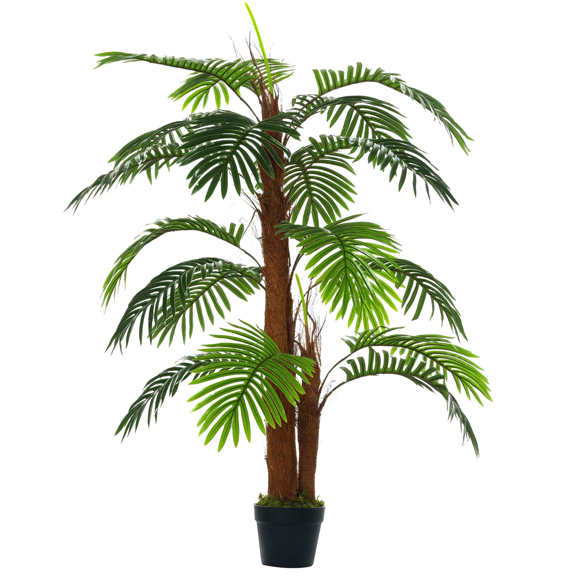 Outsunny Palmier artificiel hauteur 1,2 m tronc branches lichen feuilles grand réalisme pot inclus