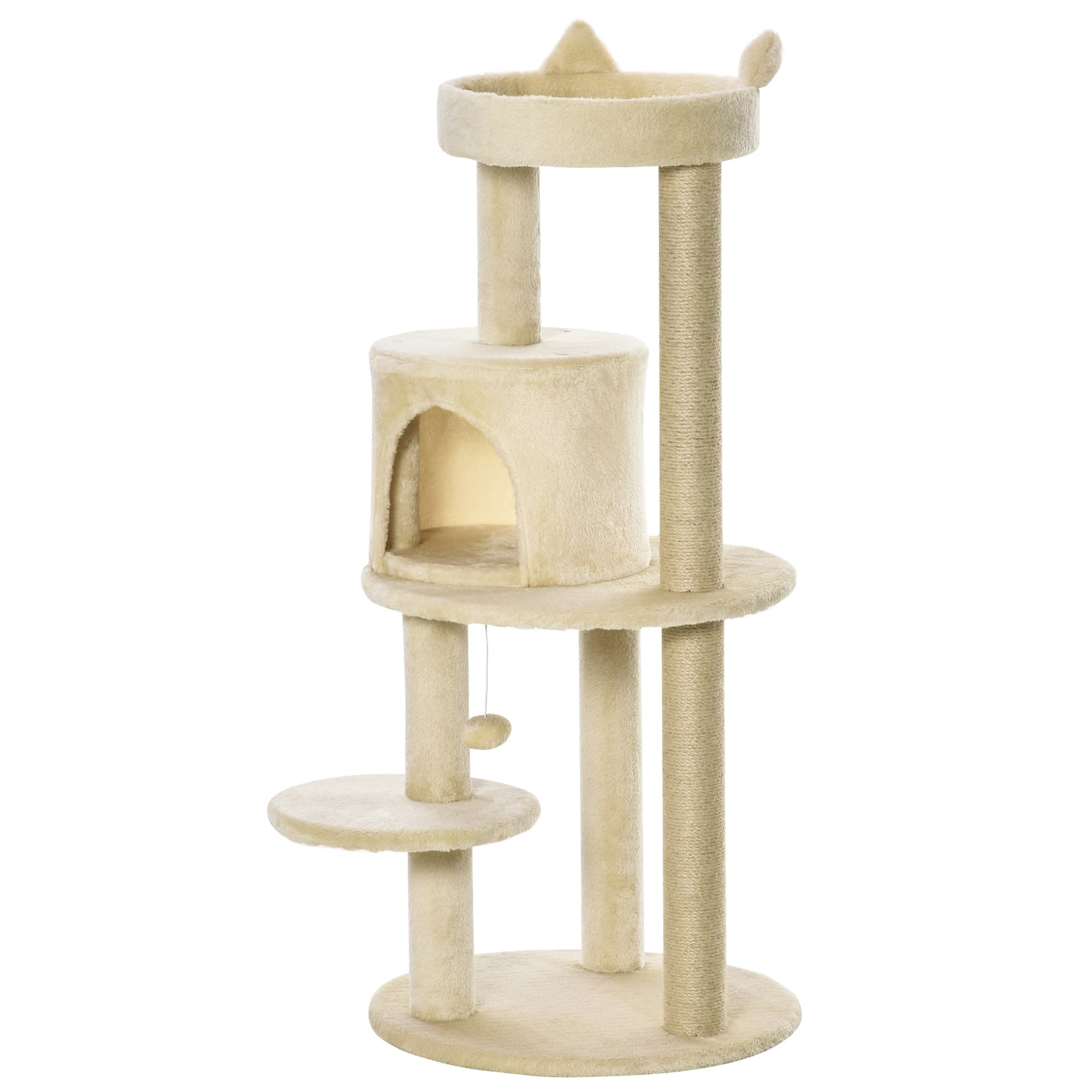 PawHut Arbre à chats multi-équipements griffoirs grattoirs plateformes niche jeu boule suspendue Ø 48 x 104H cm crème