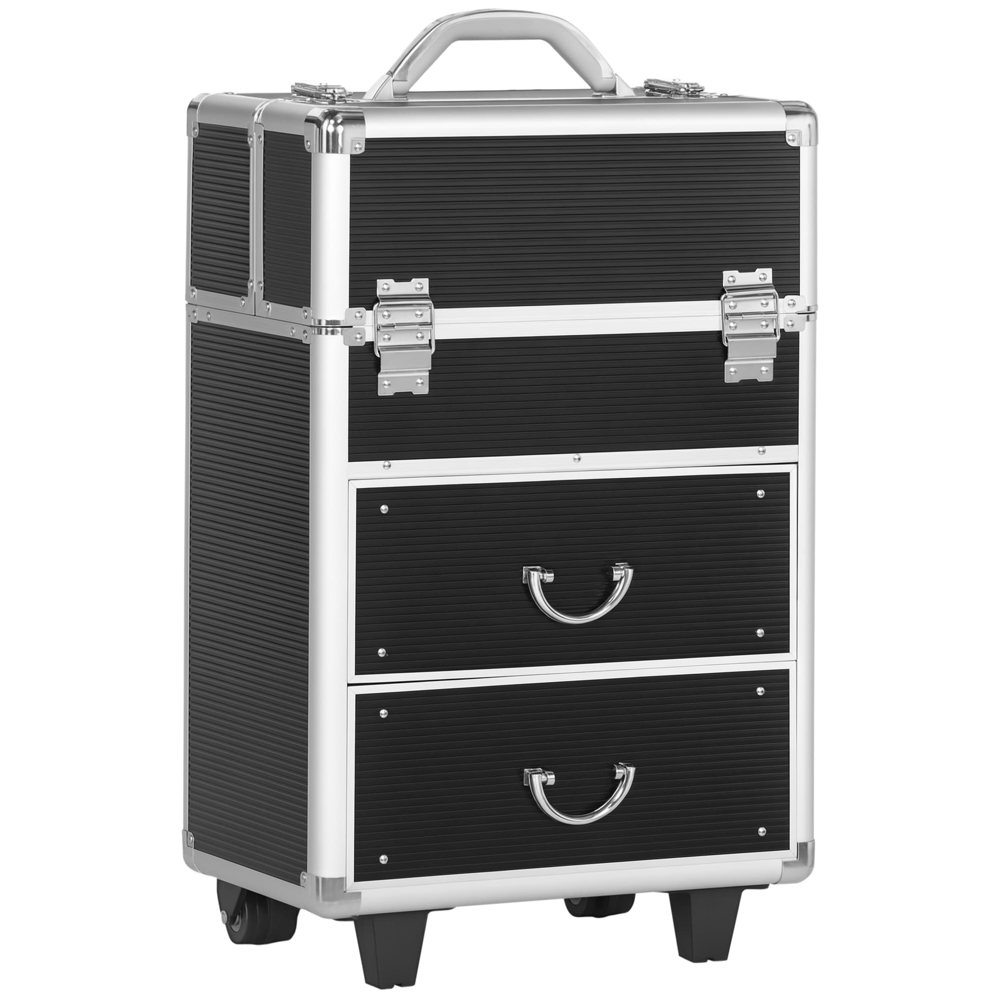HOMCOM Valise trolley maquillage malette cosmétique vanity poignée télescopique réglable 36L x 23l x 58H cm alu ABS noir
