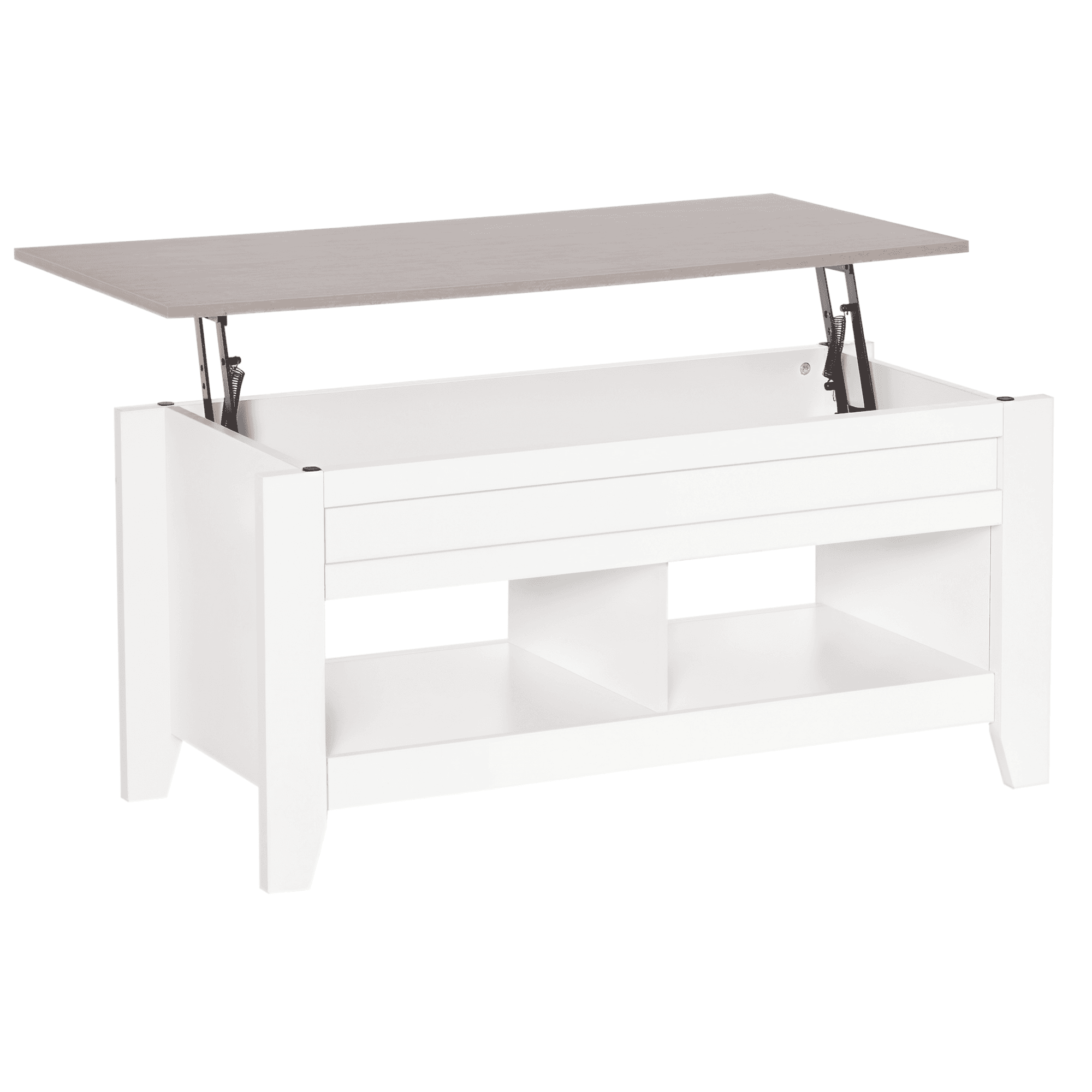 HOMCOM Table basse table rectangulaire avec plateau revelable 2 compartiments ouverts table à café panneaux particules 105 x 50 x 49 cm blanc
