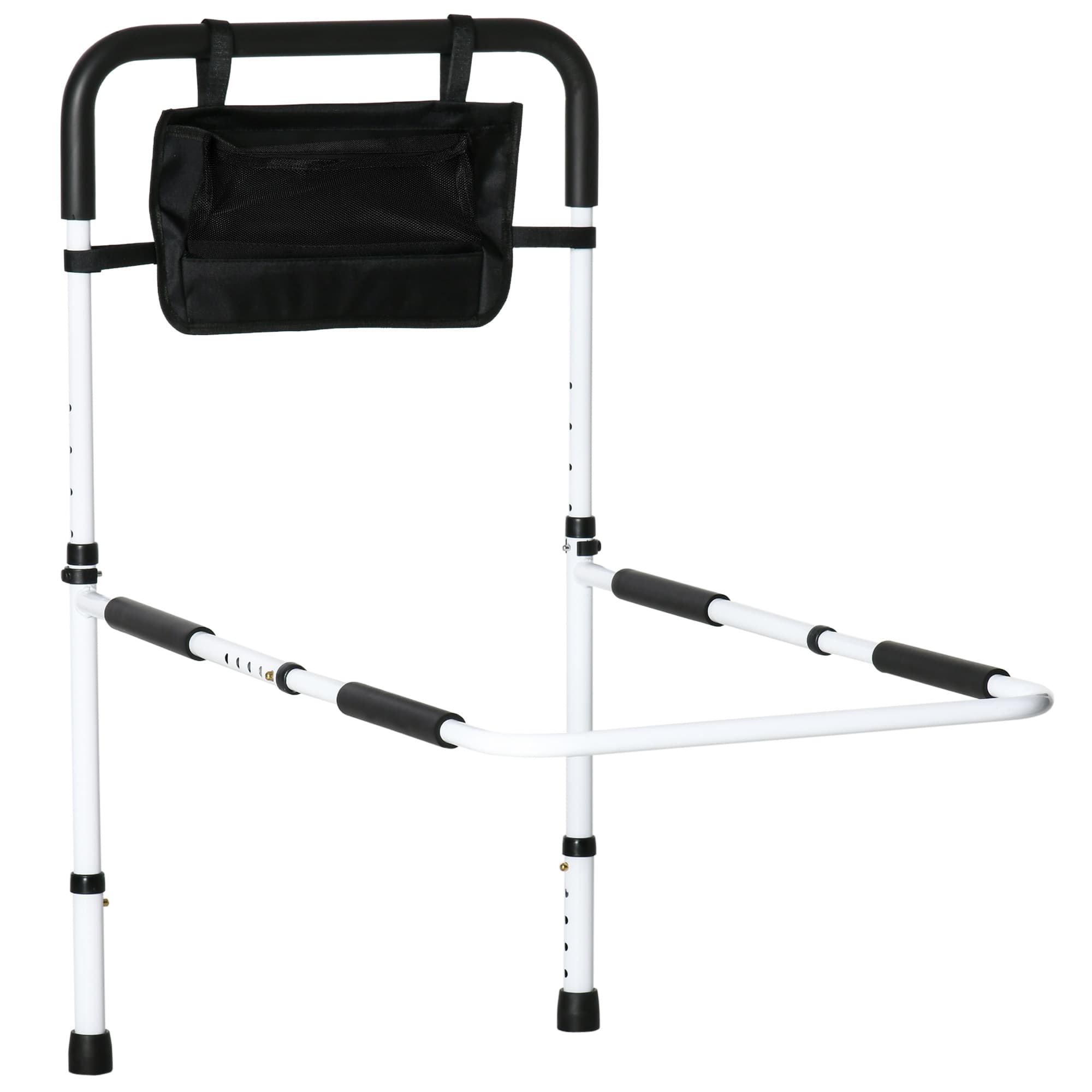 HOMCOM Barre d'appui lit sur pieds protection réglable 5 hauteurs pochette rangement 52 x 85-95 x 67-100 cm blanc noir