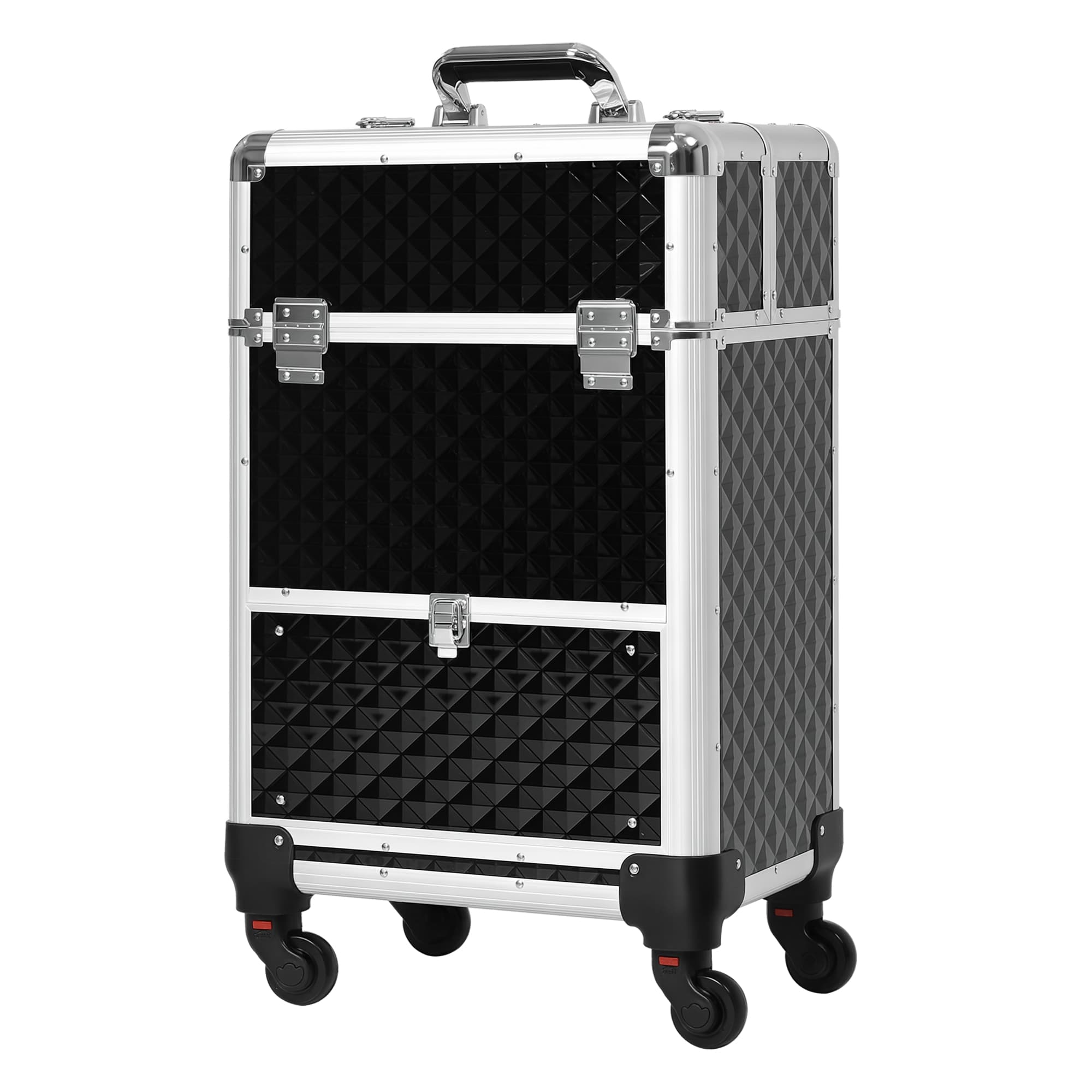 HOMCOM Valise trolley maquillage mallette cosmétique vanity poignée télescopique réglable 34L x 25l x 62H cm alu. Noir