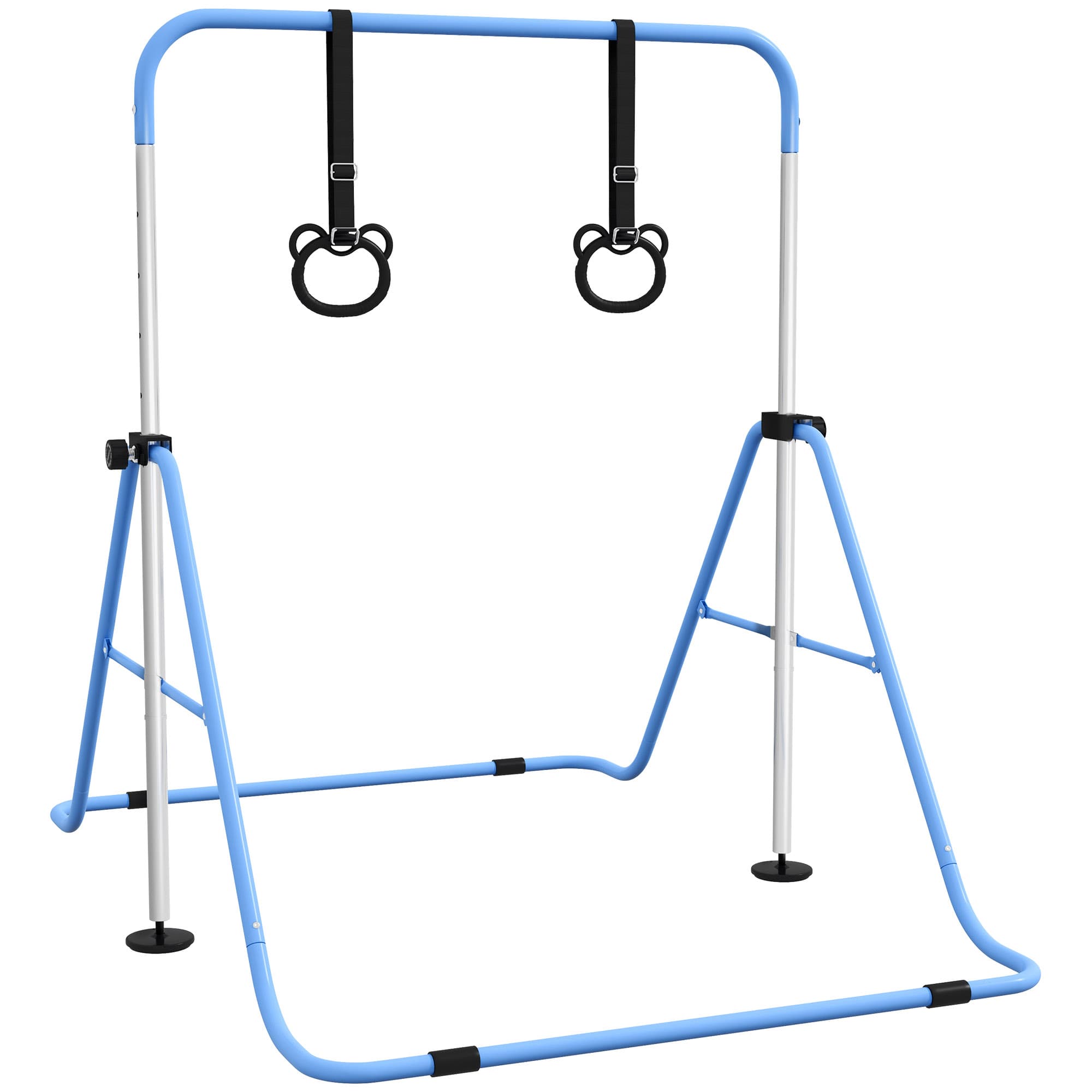 HOMCOM Barre de gymnastique pour enfants, barre horizontale pliable à hauteur réglable avec anneaux de gymnastique, bleu