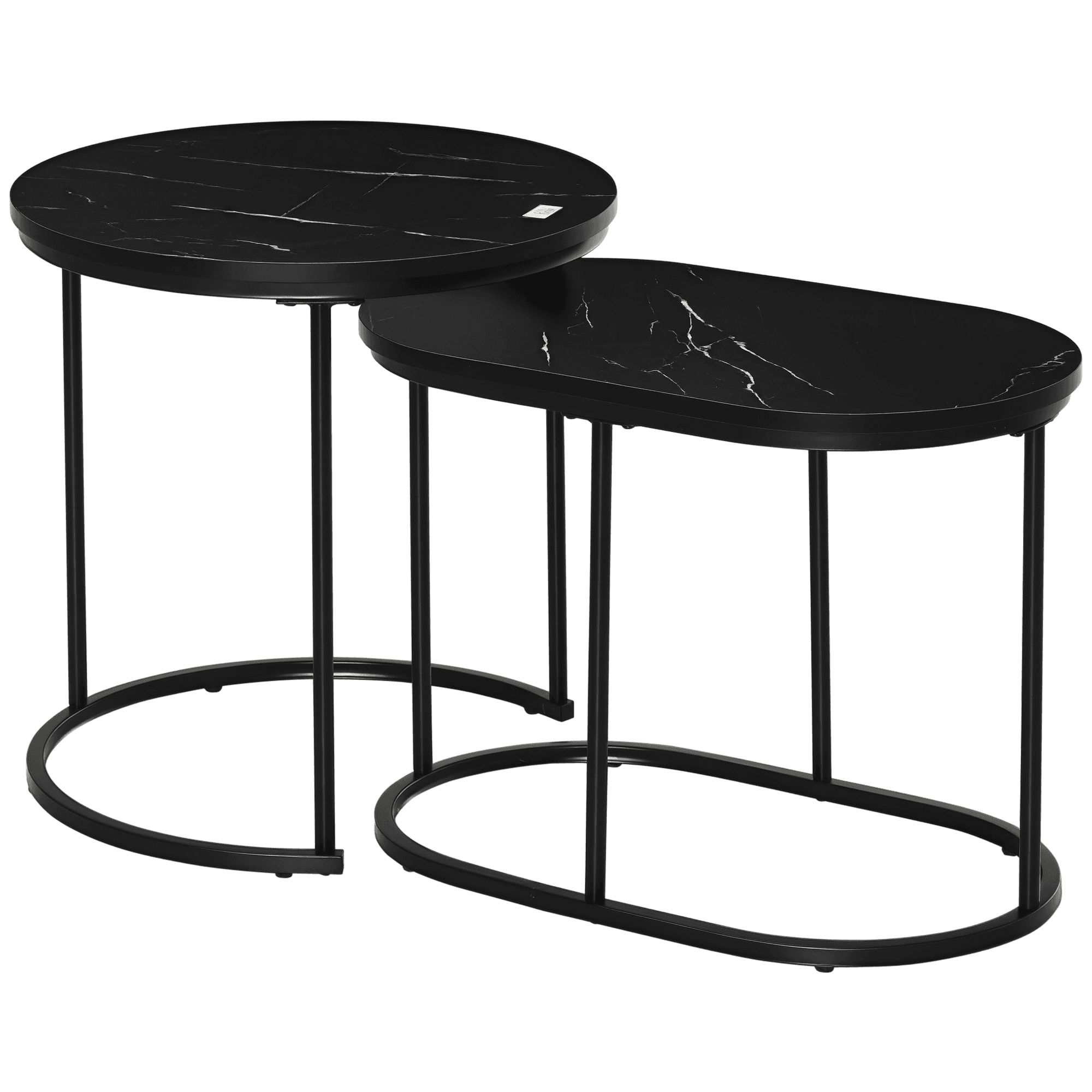 Homcom Tables d'Appoint Gigognes Rondes Marbre Noir et Ovale Design Tendance Aosom France