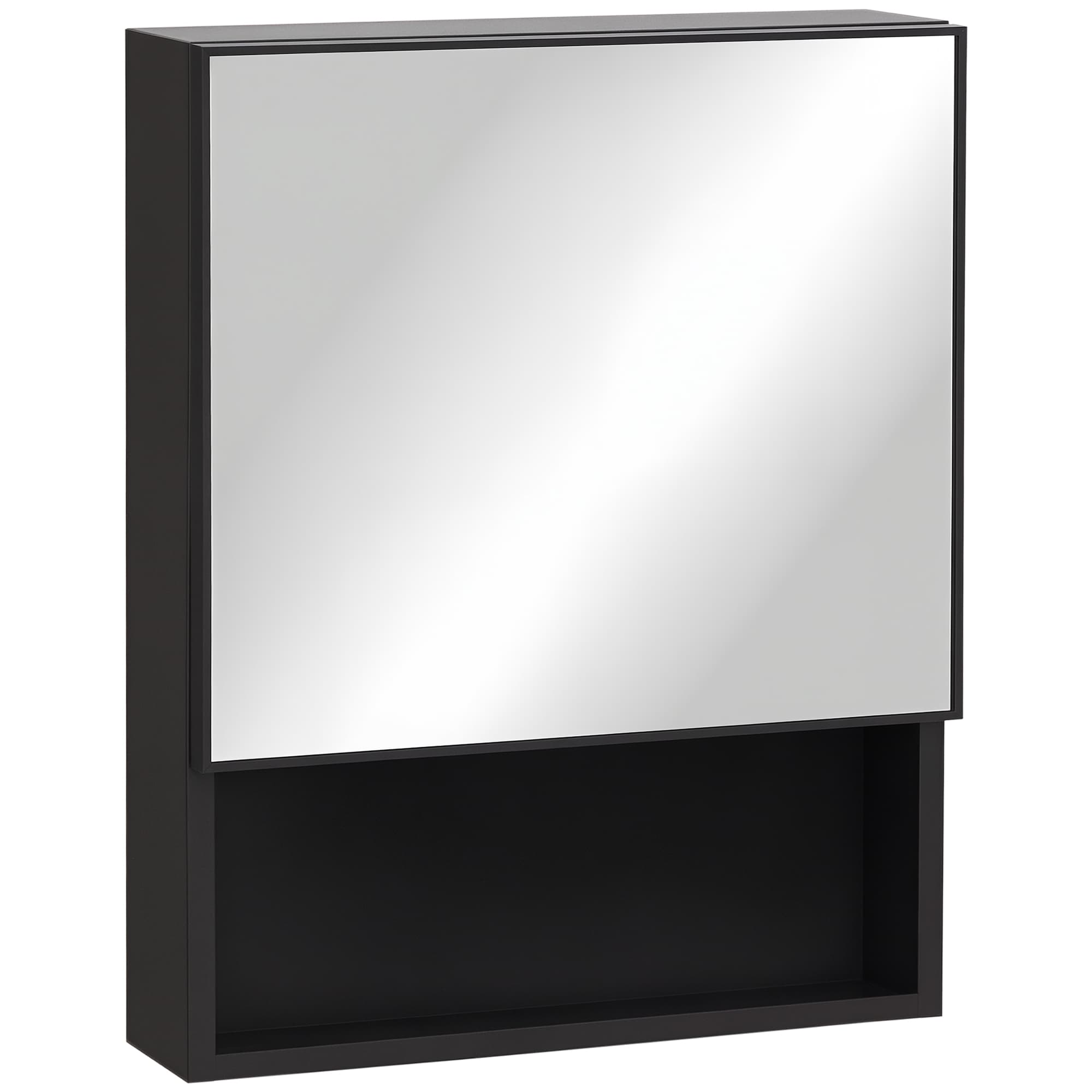 kleankin Armoire Miroir Murale Noire Acier Inoxydable Étagère Ouverte Aosom France
