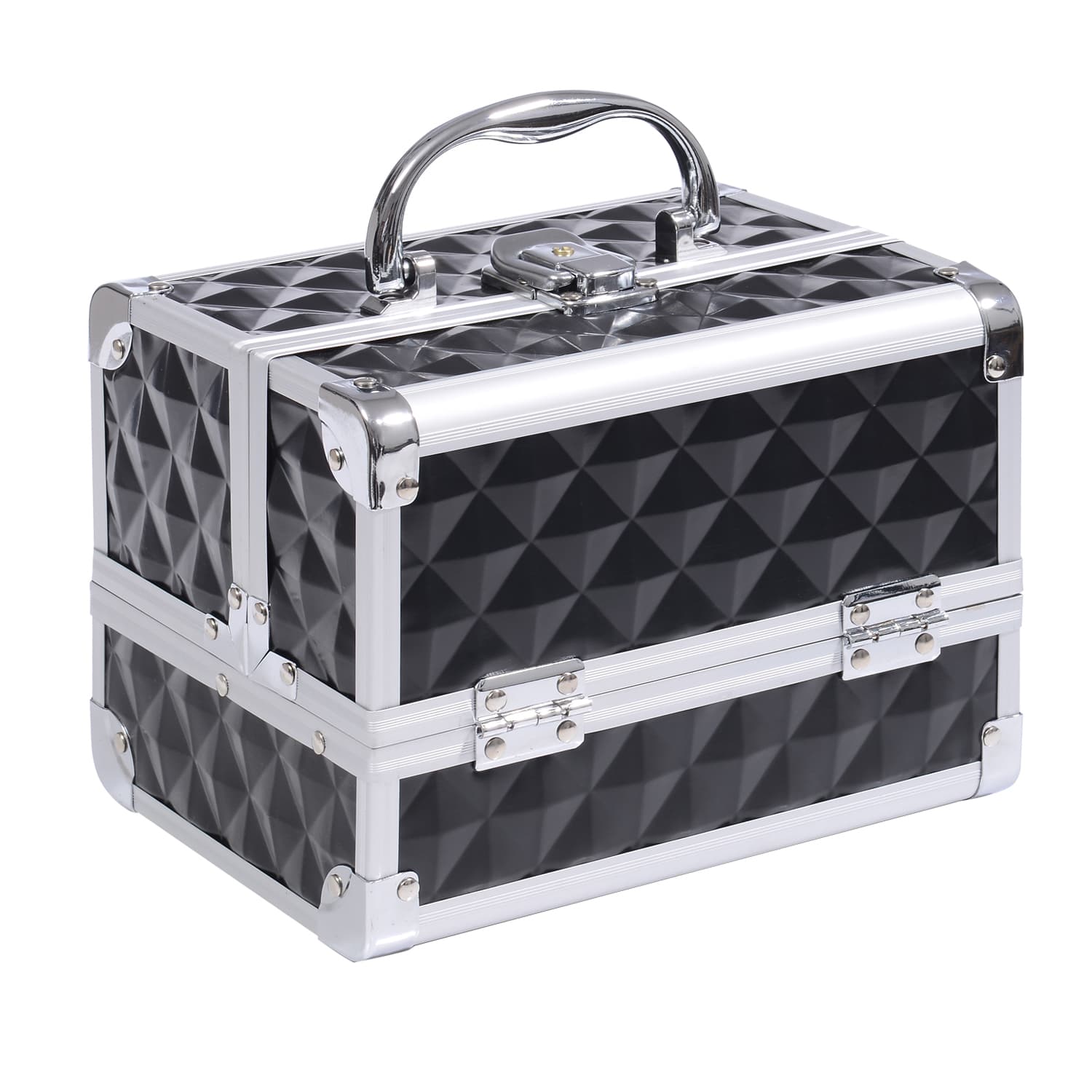 HOMCOM Mallette à maquillage rangement à 3 niveaux avec miroir verrouillage avec 2 clés dim. 20L x 15l x 15H cm noir