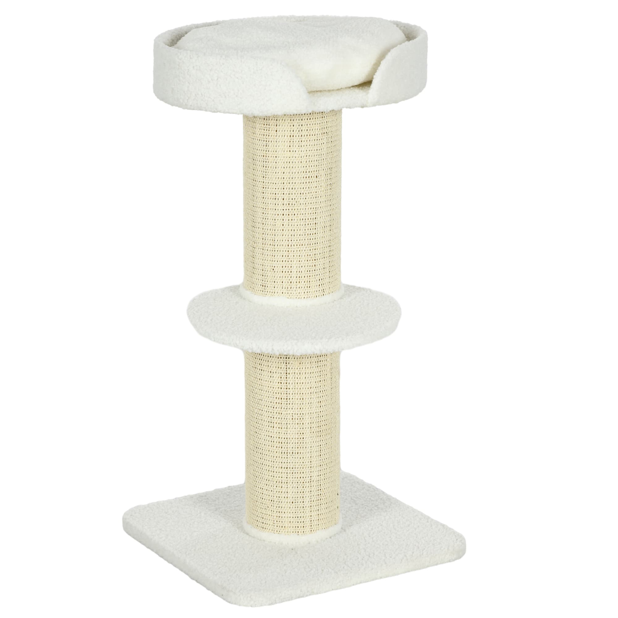 PawHut Arbre à chat avec griffoir centre d'activités 2 plateformes coussin crème