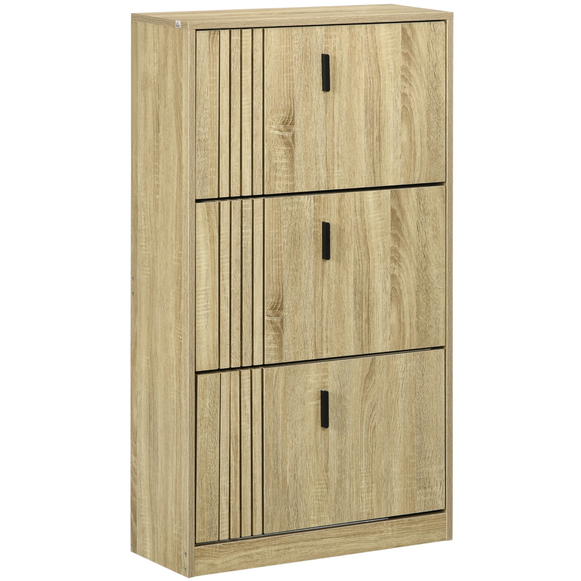 HOMCOM Meuble à chaussures à 3 abattants 18 paires grande capacité pour entrée couloir salon 63 x 24 x 114 cm chêne