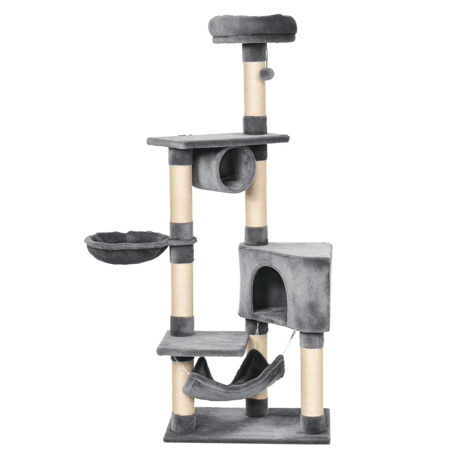 Pawhut Arbre à chats centre d'activités niche hamac plateformes griffoirs sisal naturel peluche courte 60 x 40 x 154 cm gris clair