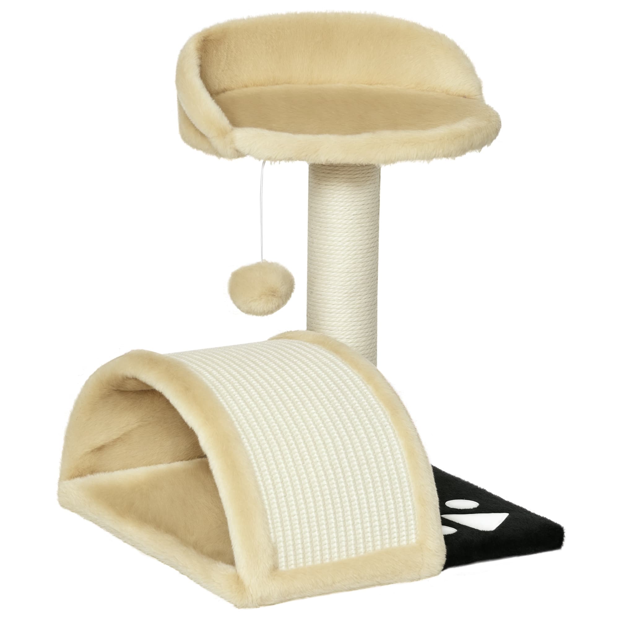 PawHut Arbre à Griffer Design avec Jeu Balle Suspendue et Plateforme Peluche Sisal Naturel Beige Aosom France