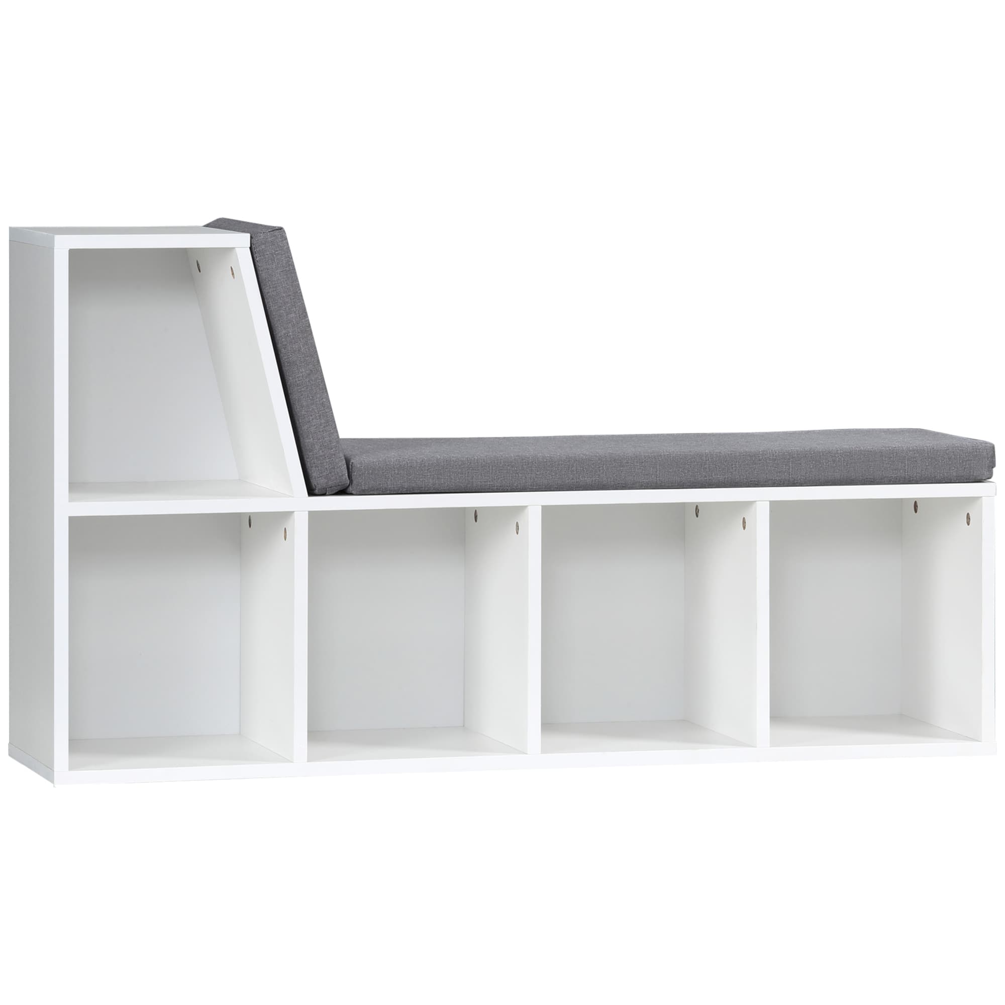 HOMCOM Bibliothèque banc 2 en 1 avec 5 compartiments de rangement et 2 coussins 108 x 30 x 60 cm blanc gris