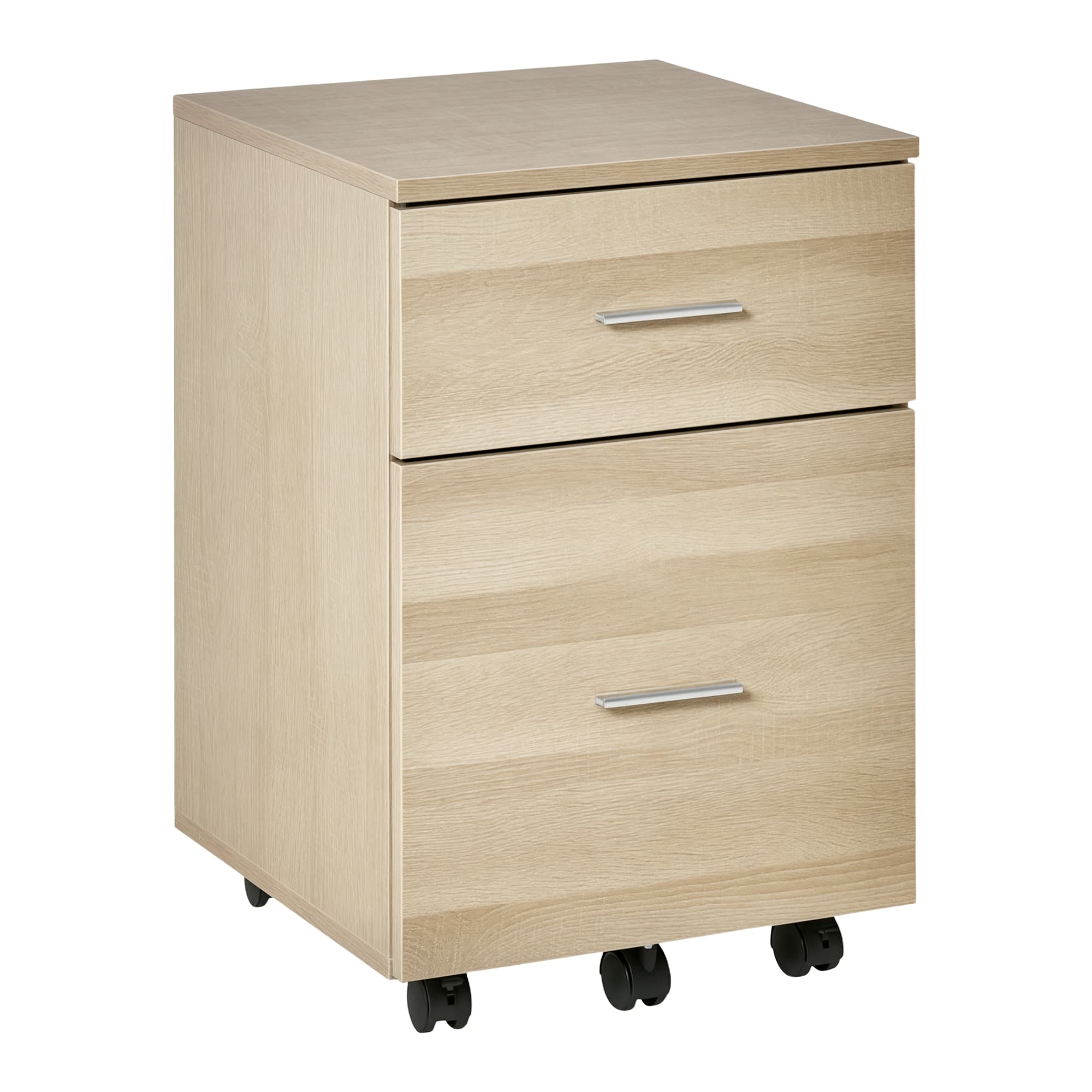 Vinsetto HOMCOM Caisson de bureau caisson de rangement mobile 2 tiroirs 5 roulettes en panneau de particules 39,5 x 39 x 58,5 cm chêne