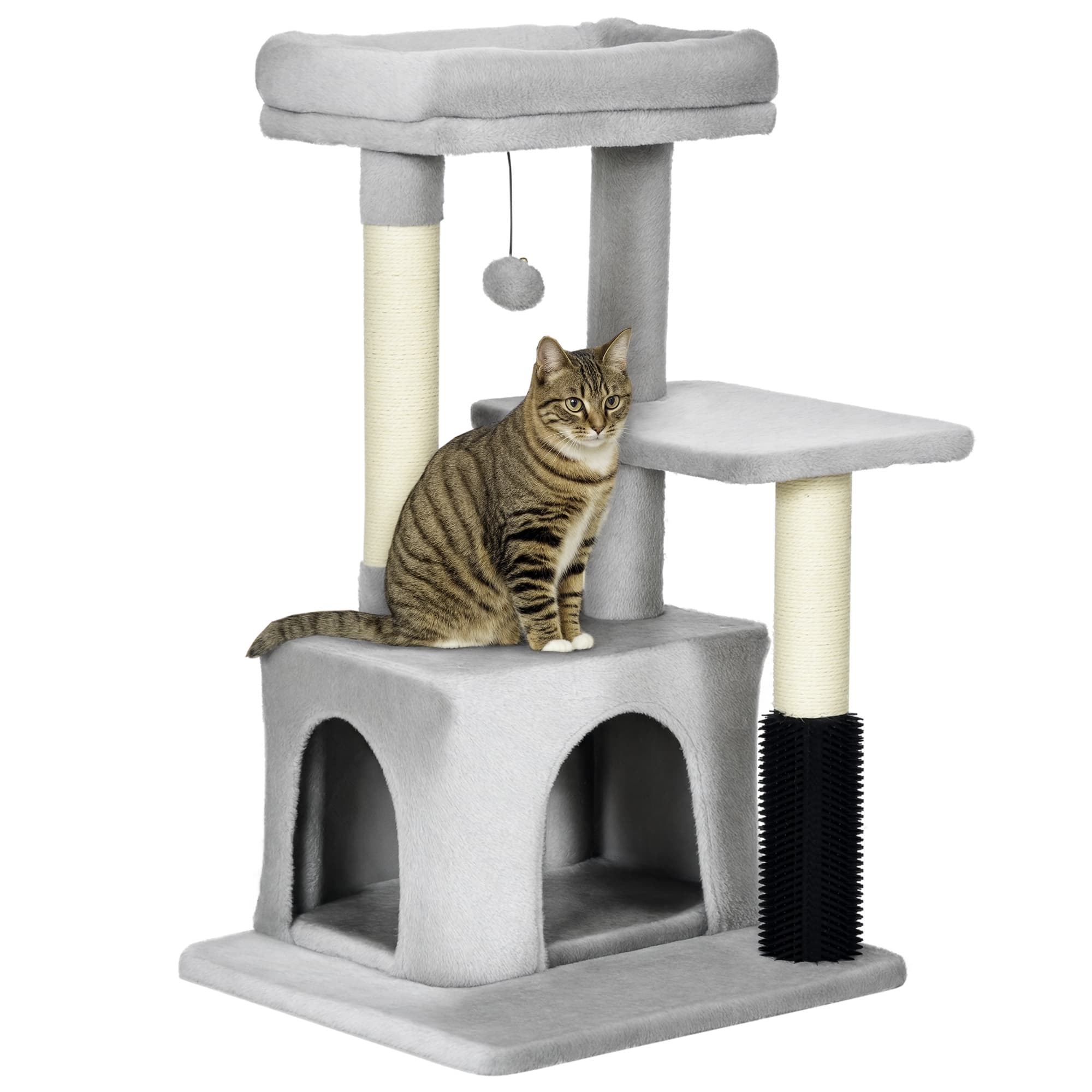 PawHut Arbre à chat arbre à grimper centre d'activités avec niche et plates-formes hauteur 85 cm gris clair