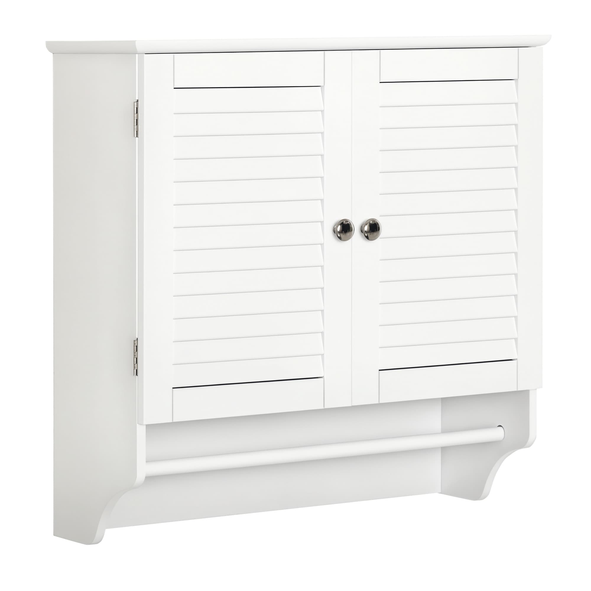 kleankin Armoire Haute Murale Salle de Bain ou WC - Placard 2 Portes persiennes avec étagère - Porte-Serviette - MDF Blanc