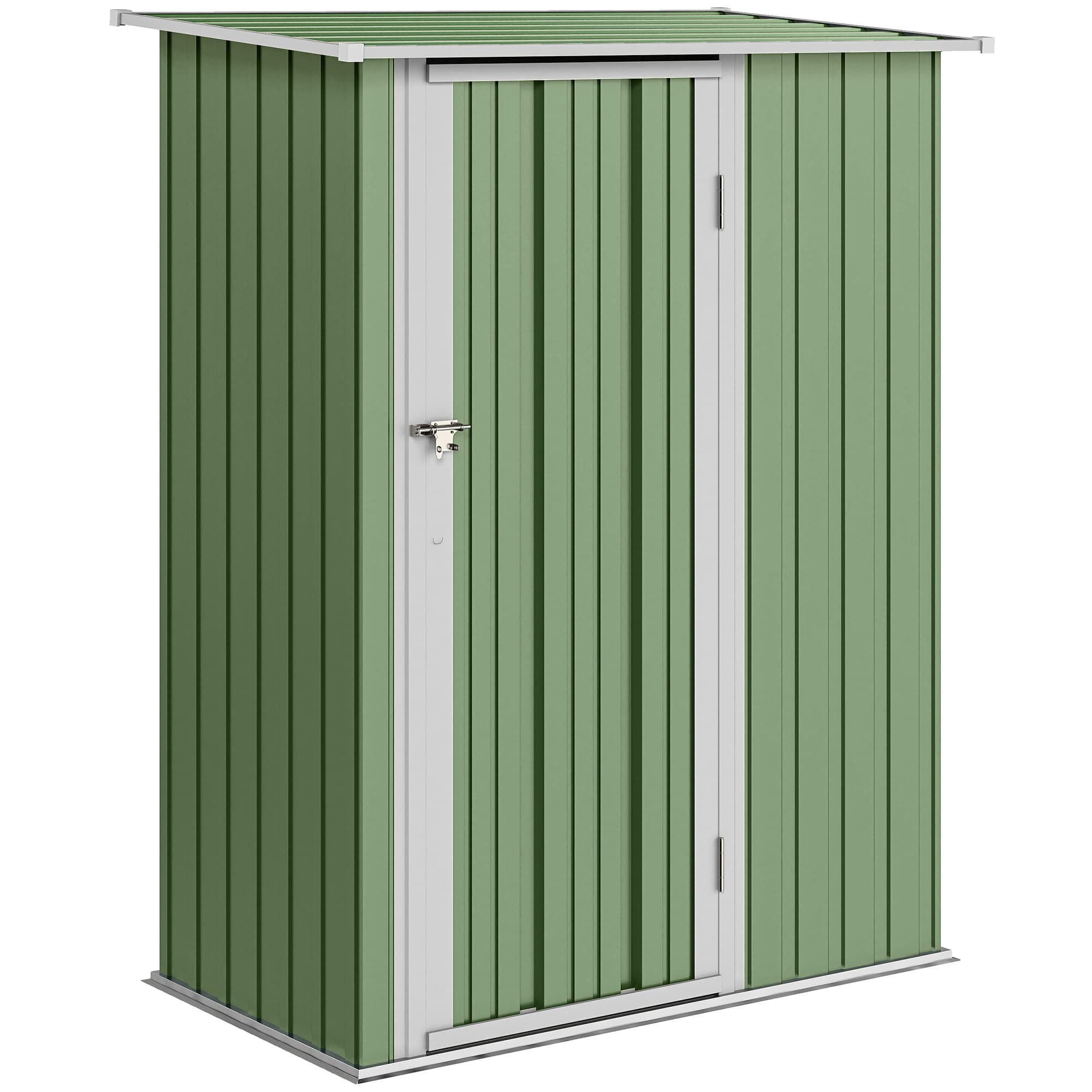Outsunny Abri de jardin - remise pour outils - cabanon porte verrouillable - dim. 142L x 84 x 189H cm - tôle d'acier vert blanc