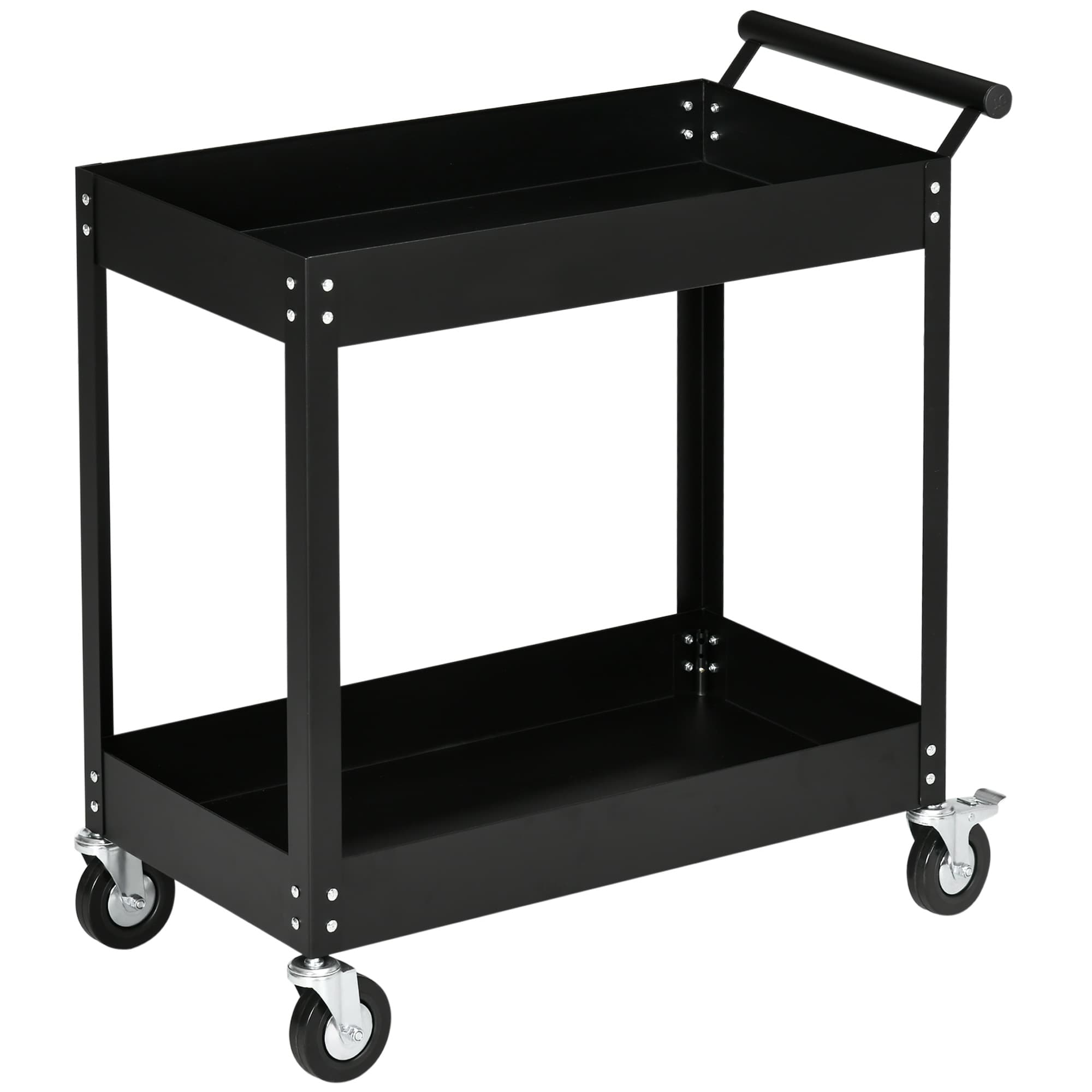 DURHAND Chariot desserte d'atelier 2 plateaux sur roulettes avec poignée charge max. 150 kg 84,5 x 38 x 84 cm acier noir
