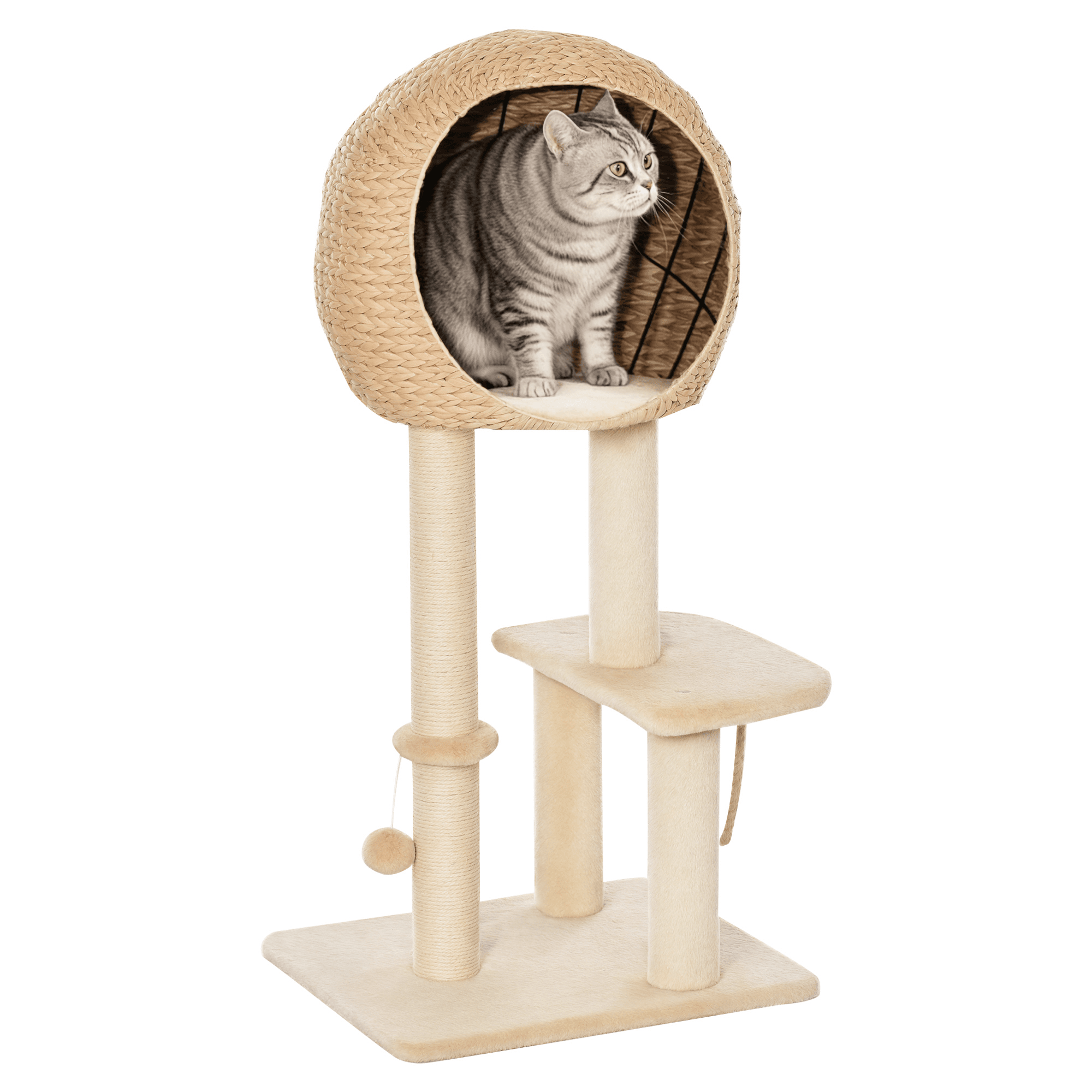 PawHut Arbre à Chat design avec Griffoir & Cosy Chic en Peluche Courte Beige, Confortable pour Grimper et Jouer 100cm Aosom France