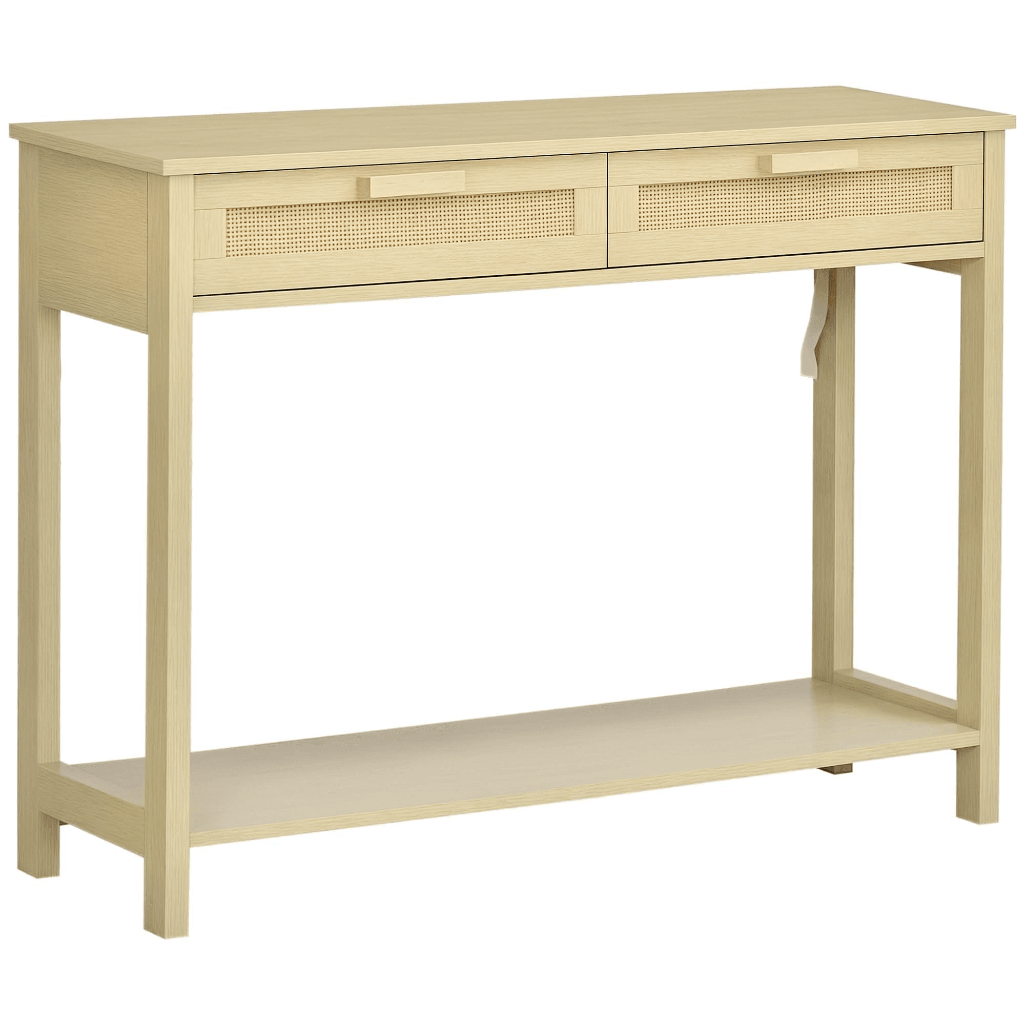 HOMCOM Table console table d'entrée rustique avec 2 tiroirs et 1 étagère surface tiroir en rotin pour salon chambre entrée 100 x 30 x 76 cm