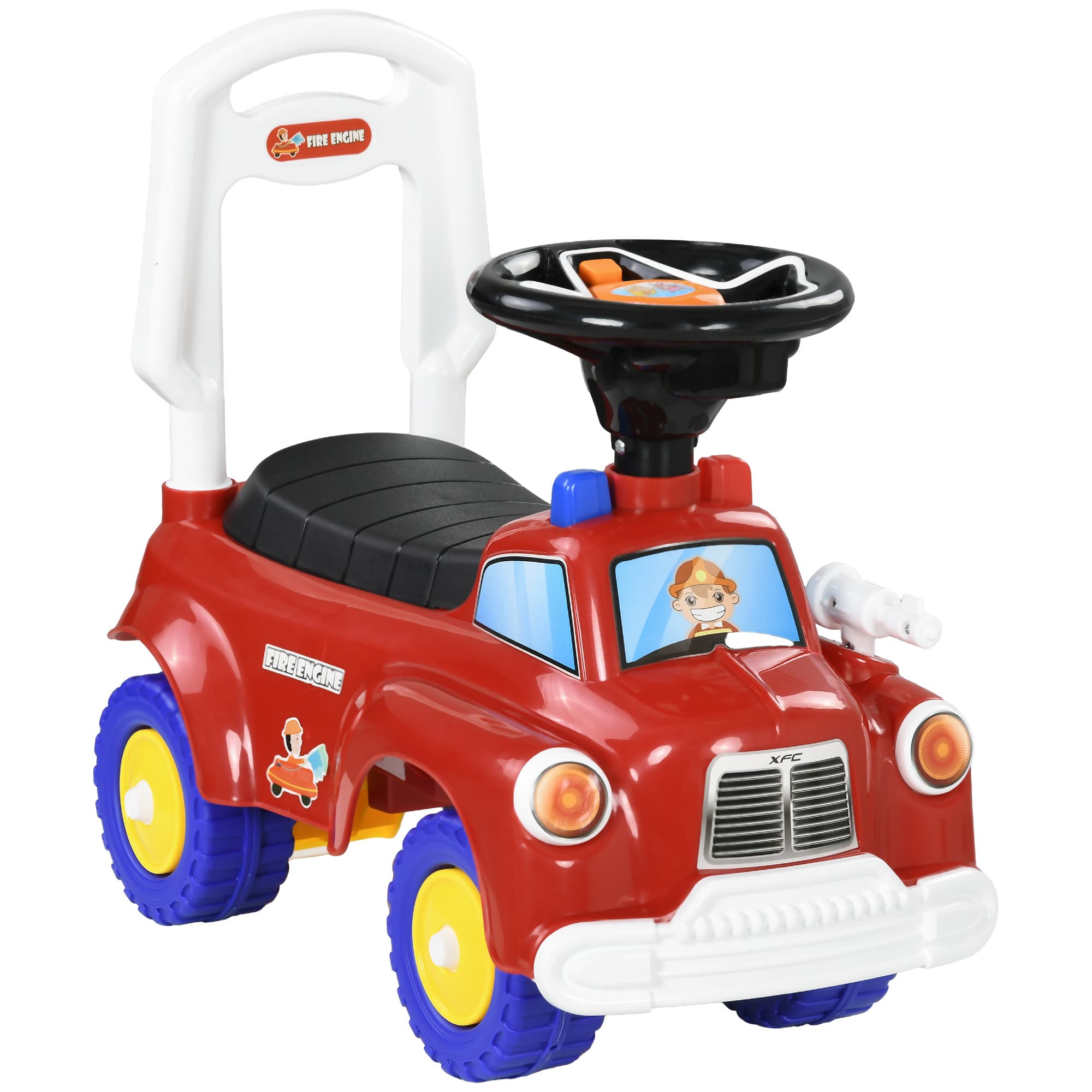 AIYAPLAY Porteur trotteur Enfants véhicule à pousser camion de pompier 18-36 Mois Coffre phares musique rouge