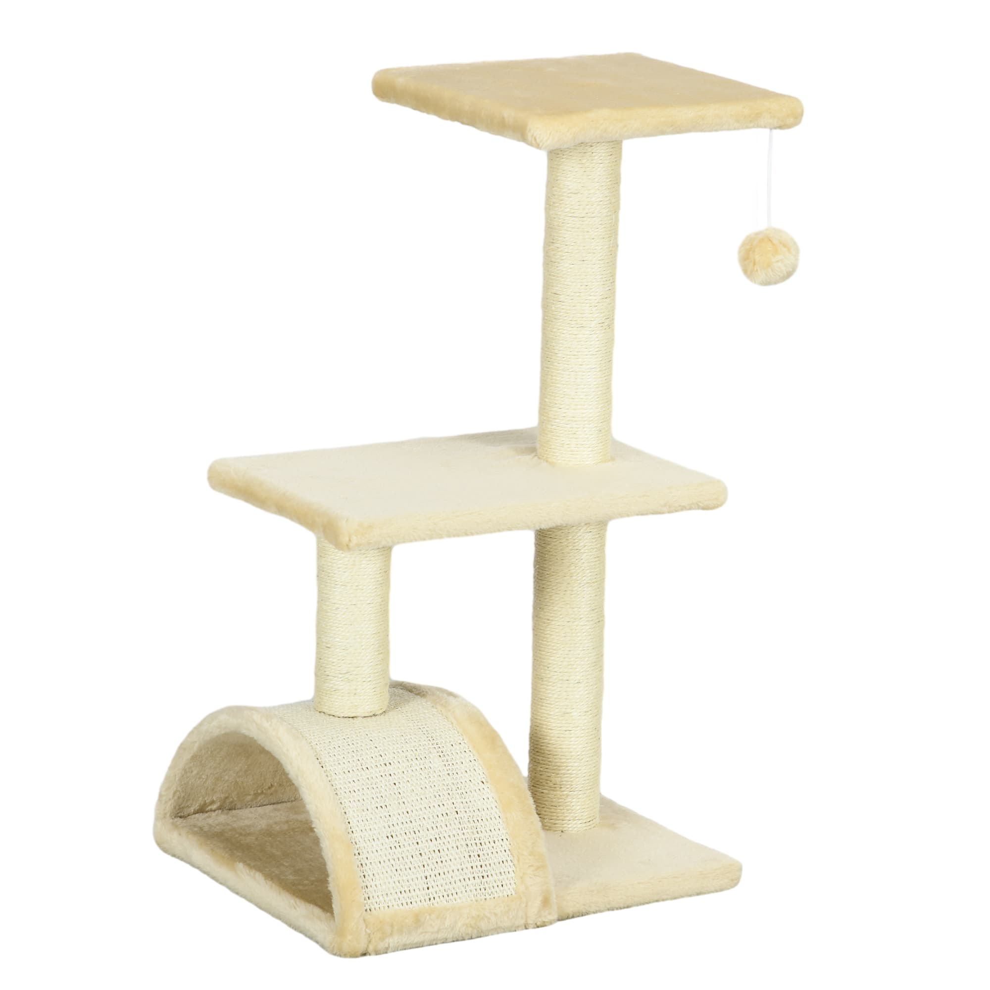 PawHut Arbre à chat arbre à grimper griffoir pour chat hauteur 72 cm balle suspendue crème