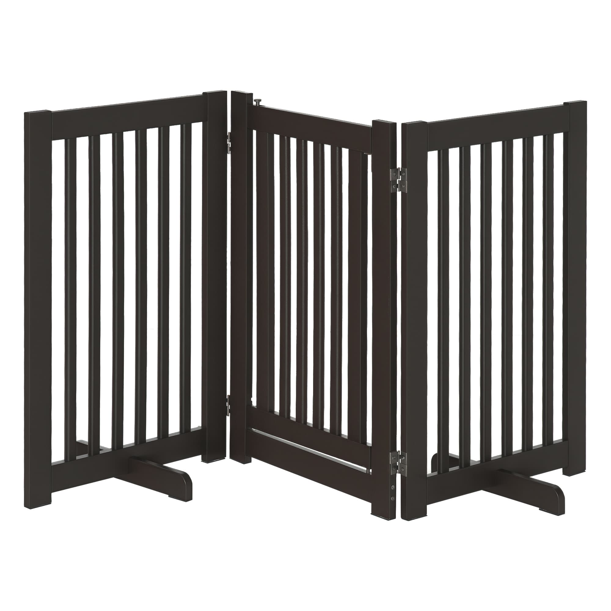 PawHut Barrière pour Animaux de Compagnie Extensible Pliable MDF 155 x 76 cm Marron Foncé aosom france