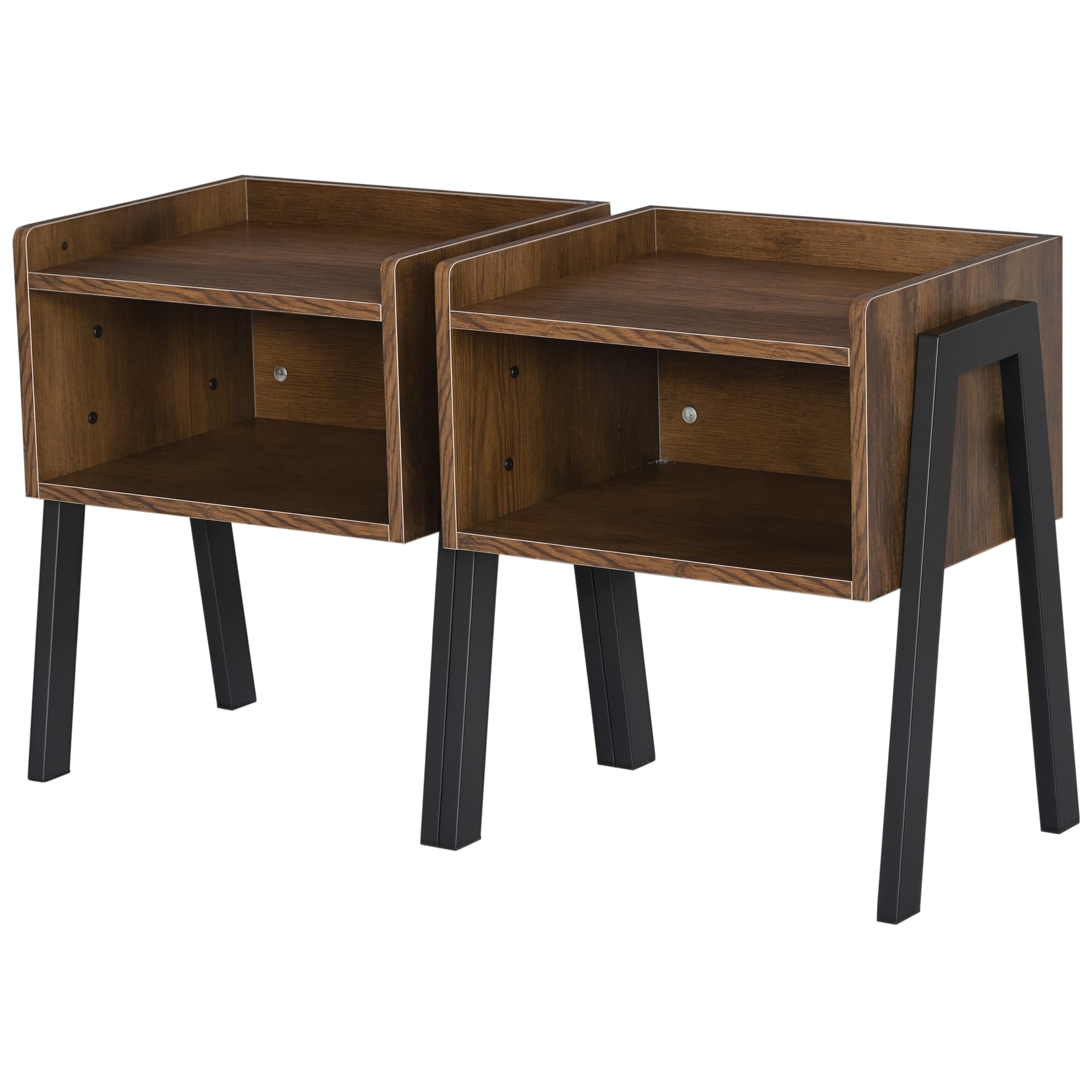 HOMCOM Duo de Tables de Chevet Empilables Style Industriel Bois Vieilli et Métal Noir Aosom France