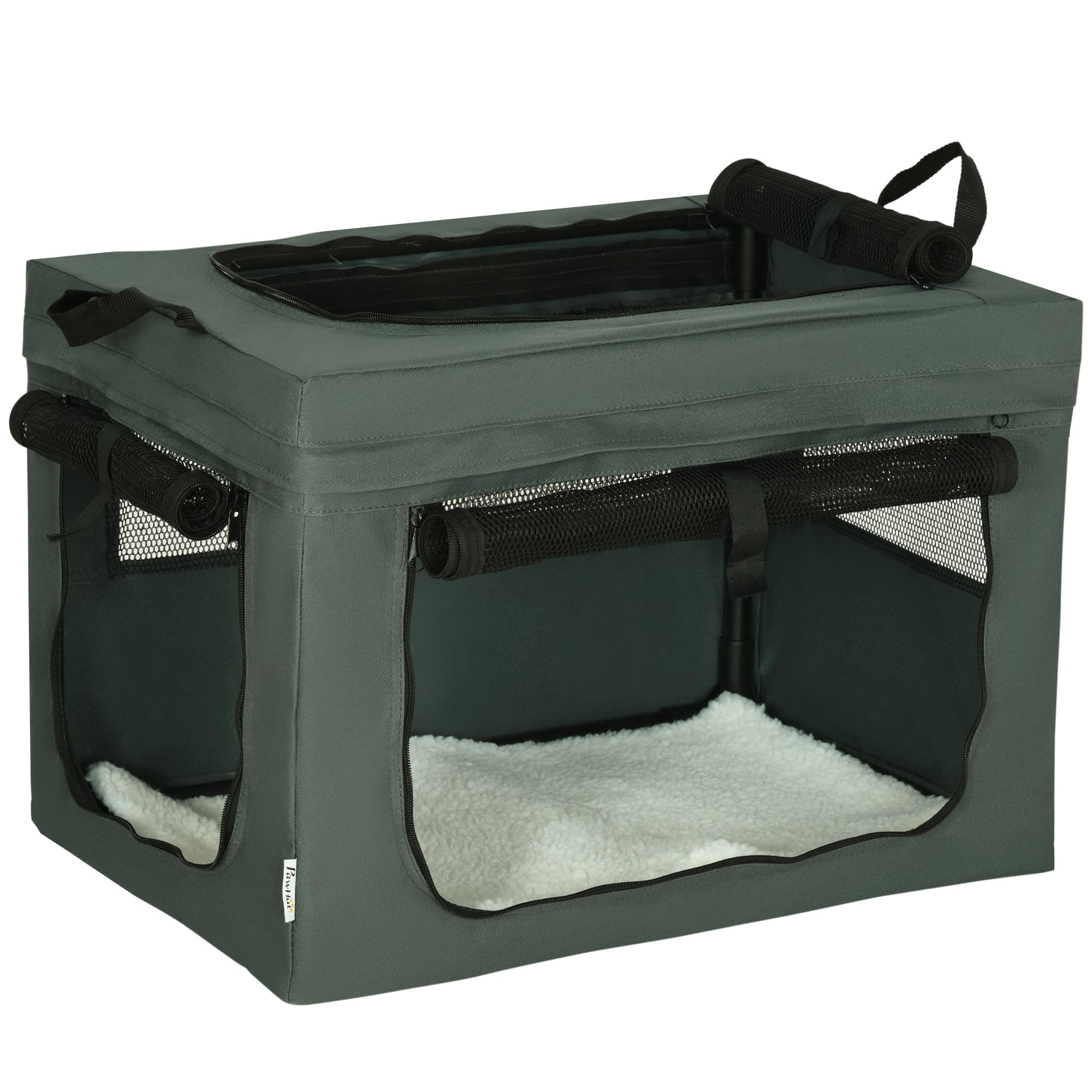 PawHut Sac Transport Animaux Pliable Poignée Maille Respirant 60x42x42cm Gris Noir Aosom France