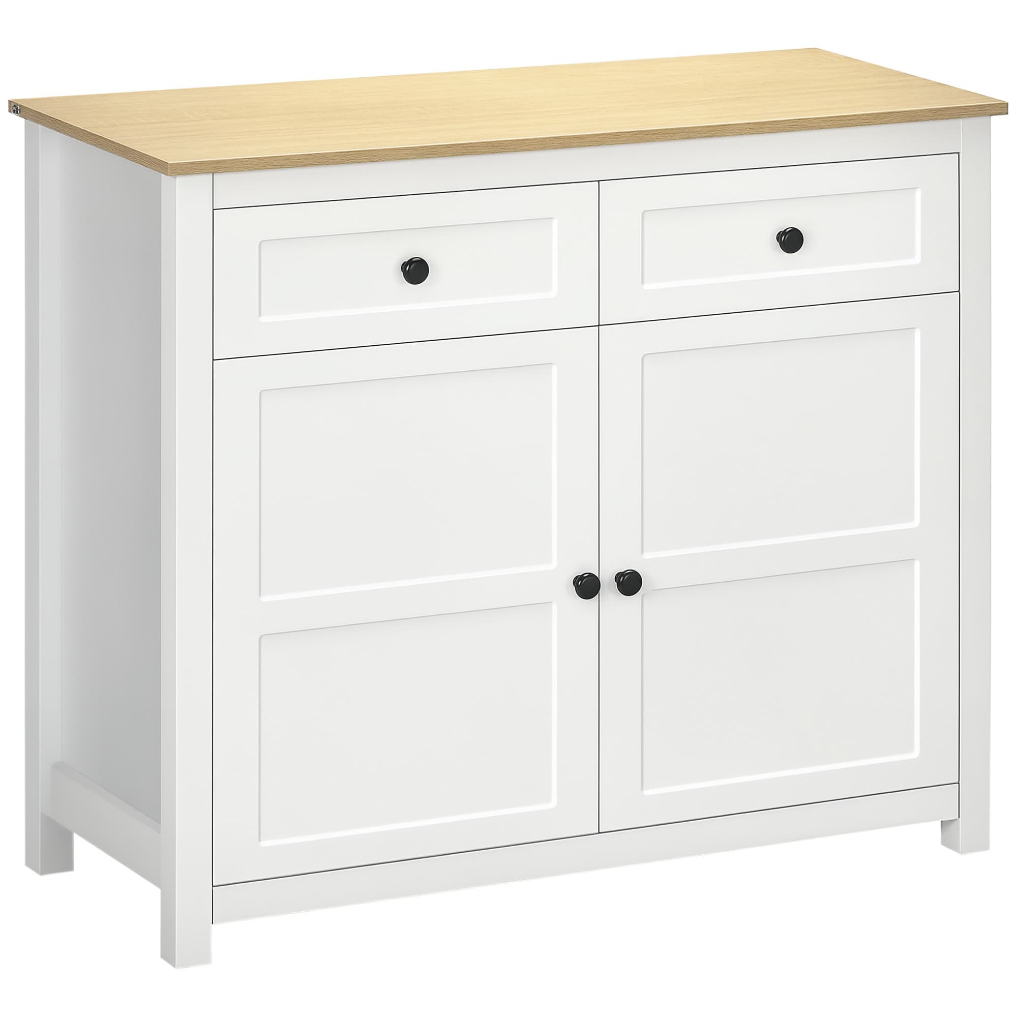 HOMCOM Commode meuble de rangement 2 portes avec étagère réglable en hauteur 2 tiroirs 100 x 40 x 85 cm blanc et aspect bois Aosom France