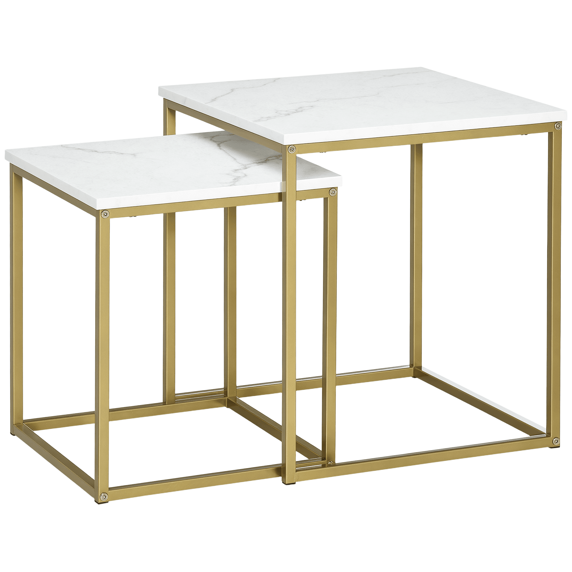 HOMCOM Tables gigognes, lot de 2, tables basses carrées, table d'appoint, armature en acier blanc or