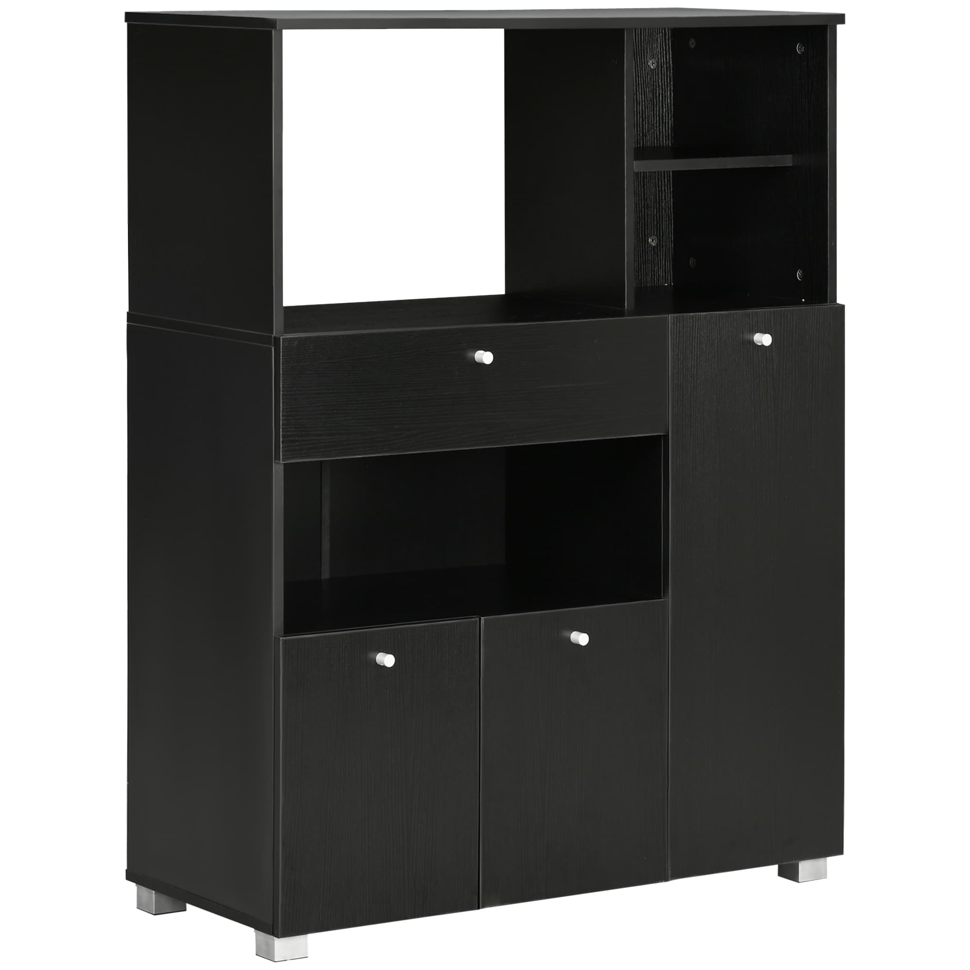 HOMCOM Meuble de cuisine multi-rangements 2 placards 4 niches tiroir coulissant dim. 90L x 40l x 120H cm en bois noir