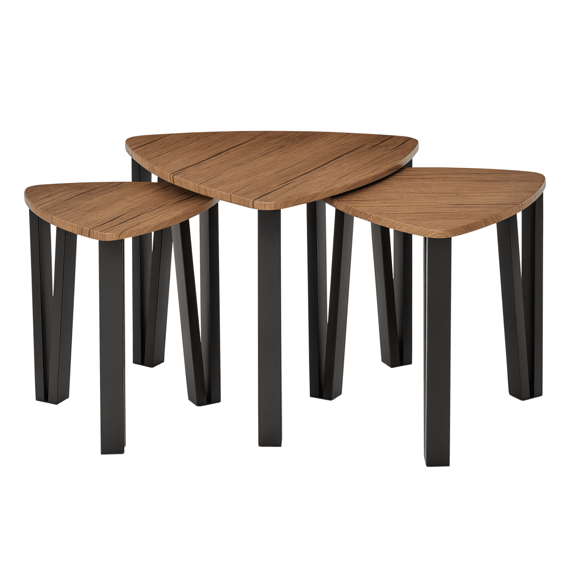 HOMCOM Lot de 3 tables basses gigognes encastrables style élégant plateaux MDF pieds métallique en forme de V pour chambre salon noyer et noir