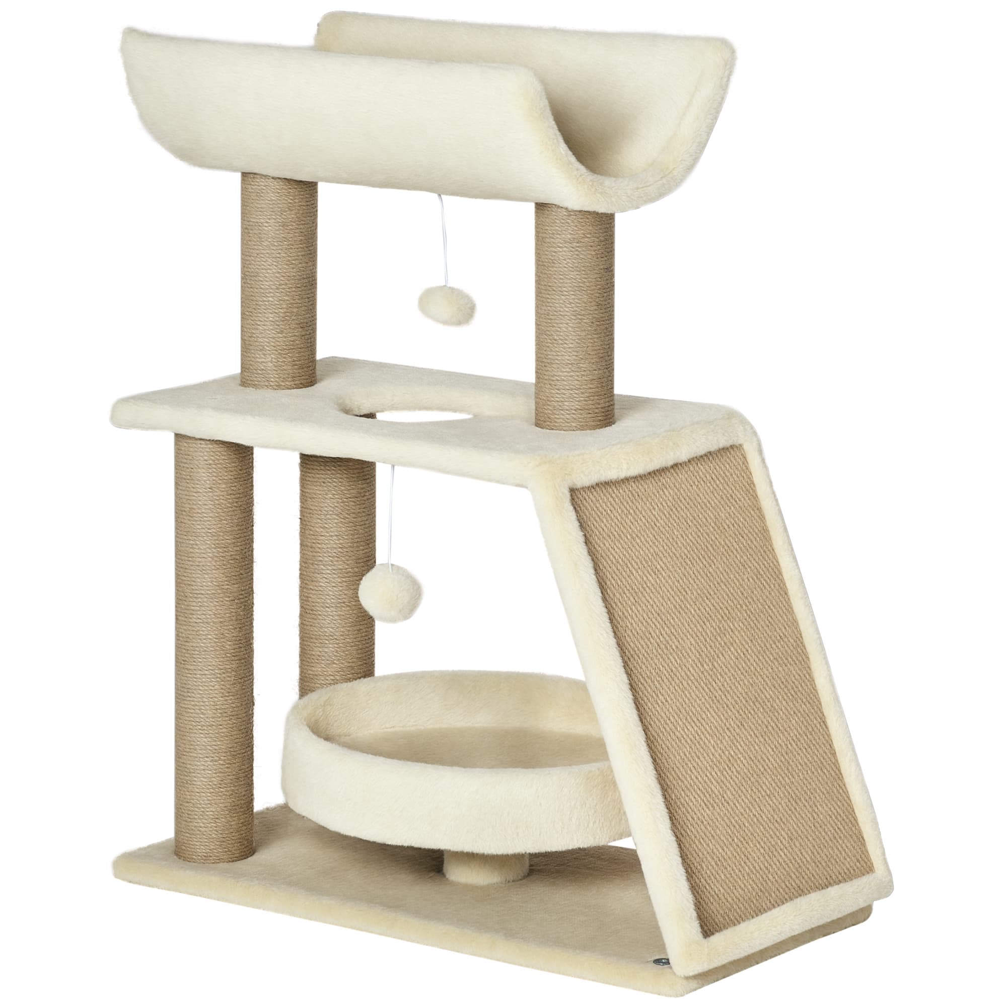 PawHut Arbre à chat griffoir chat arbre a chat grattoir boules plateformes variées Dim. 60L x 30l x 76H cm beige Aosom France