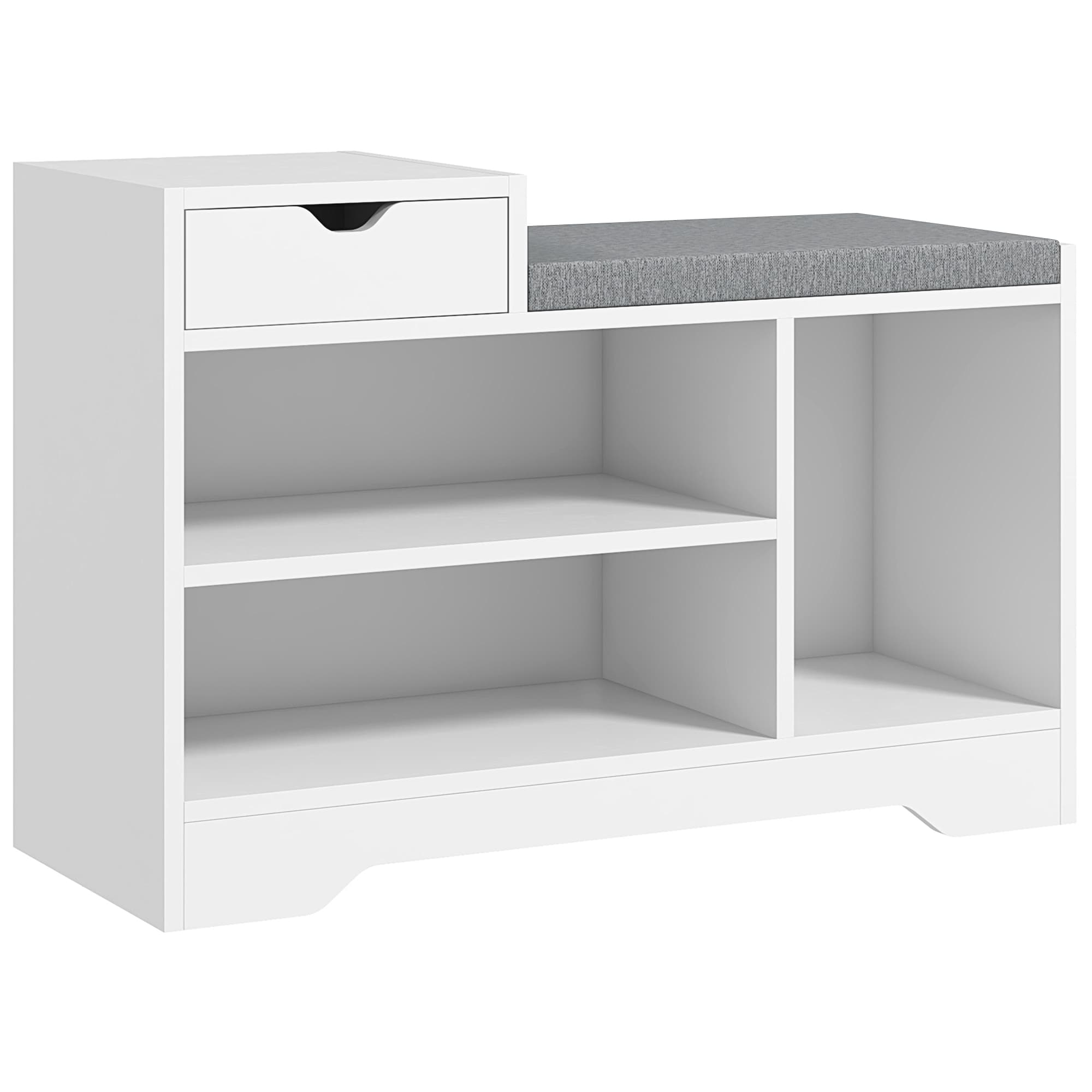 HOMCOM Meuble et banc à chaussures 1 tiroir et 3 compartiments, capacité 5 paires MDF, 76,5L x 30D x 52H cm