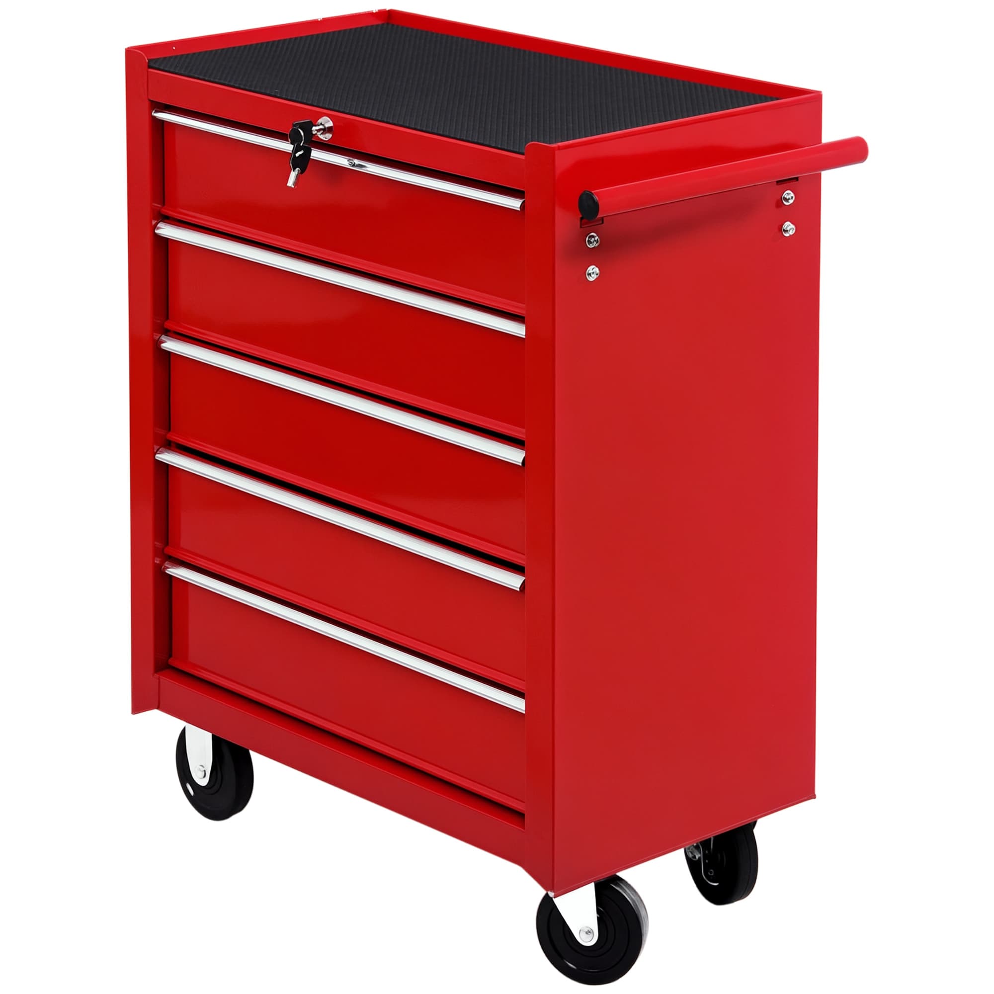HOMCOM Chariot Caisse à Outils Atelier Mobile 5 Tiroirs Rouge Tôle d'Acier
