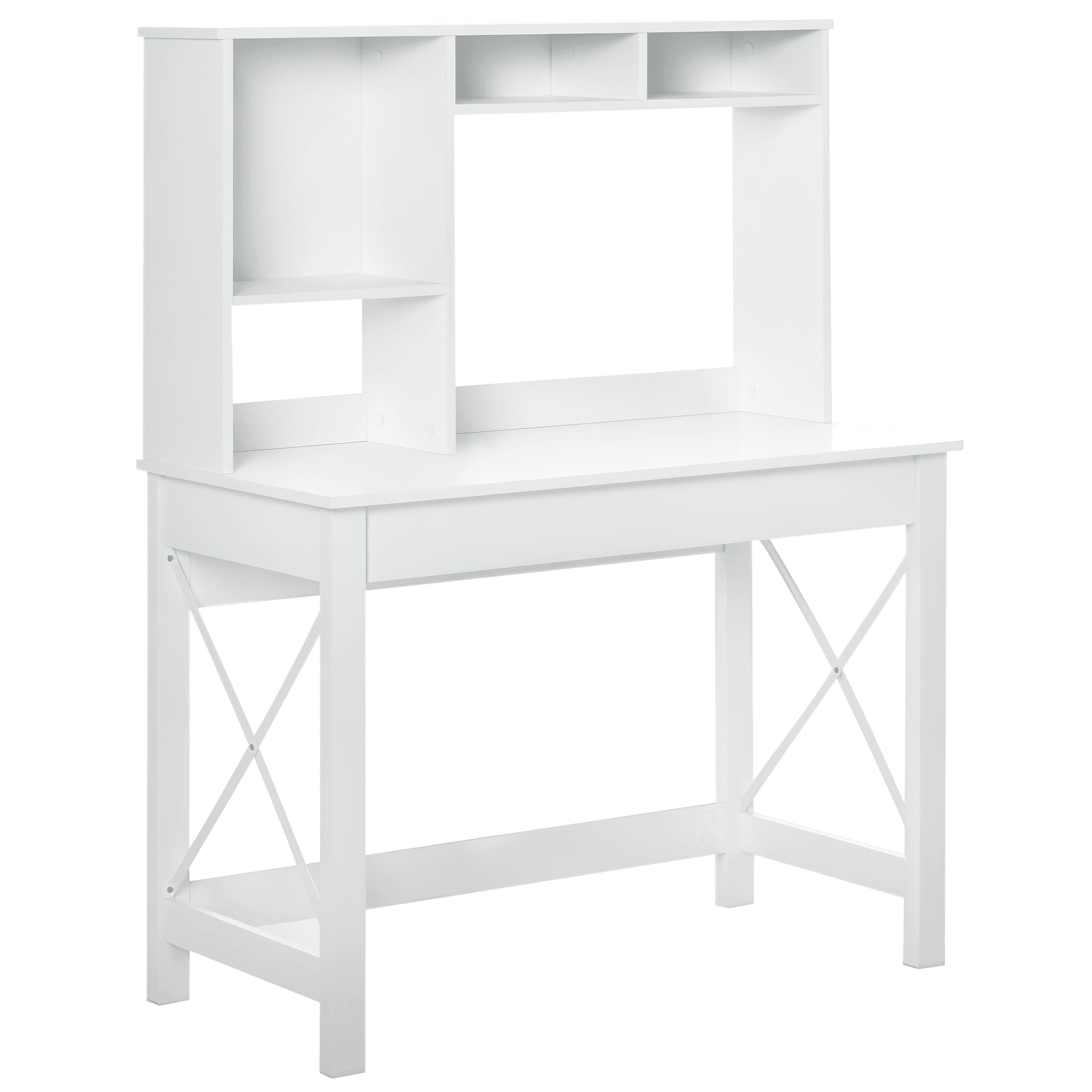 HOMCOM Bureau bibliothèque 2 en 1-3 niches 4 espaces de Rangement - Panneaux Particules métal Blanc