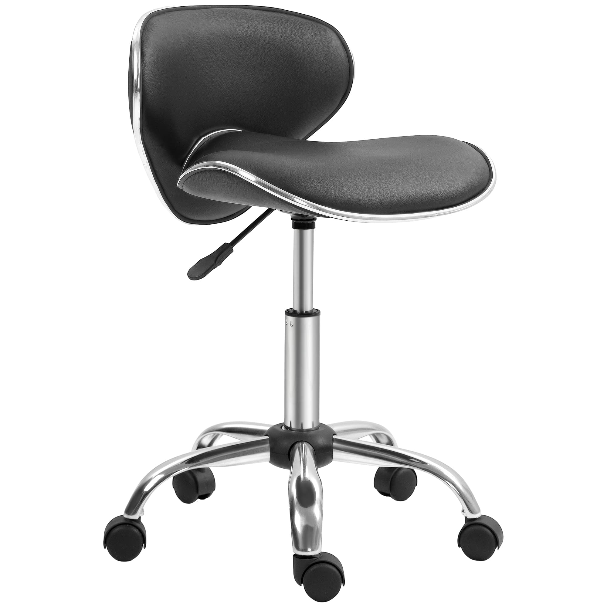 HOMCOM Tabouret à roulettes tabouret de travail avec hauteur réglable 44-56 cm et dossier, pivotant 360°, noir