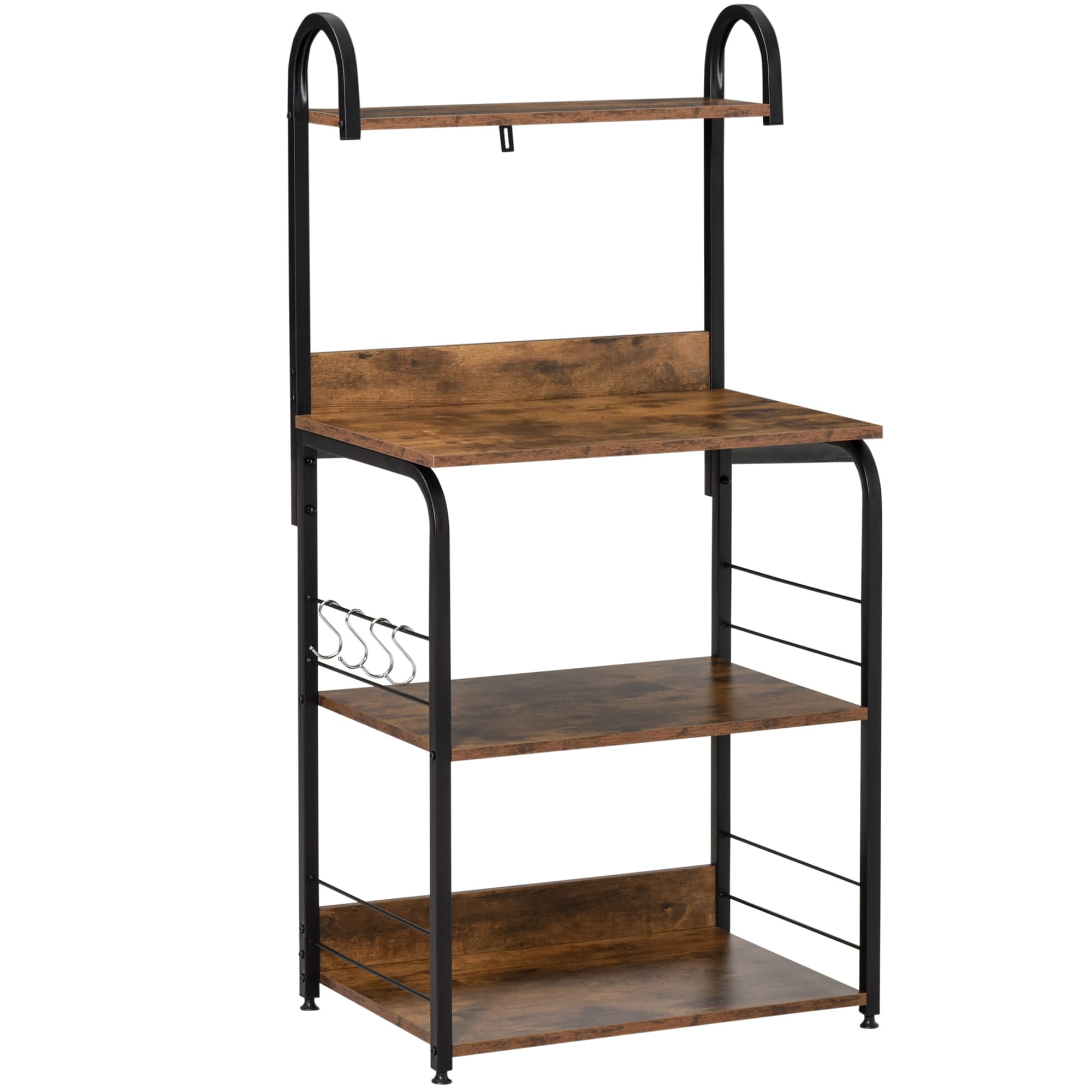 HOMCOM Étagère de cuisine, étagère micro-onde 3 étagères plateau crochets châssis acier 60 x 40 x 125 cm effet bois d'acajou