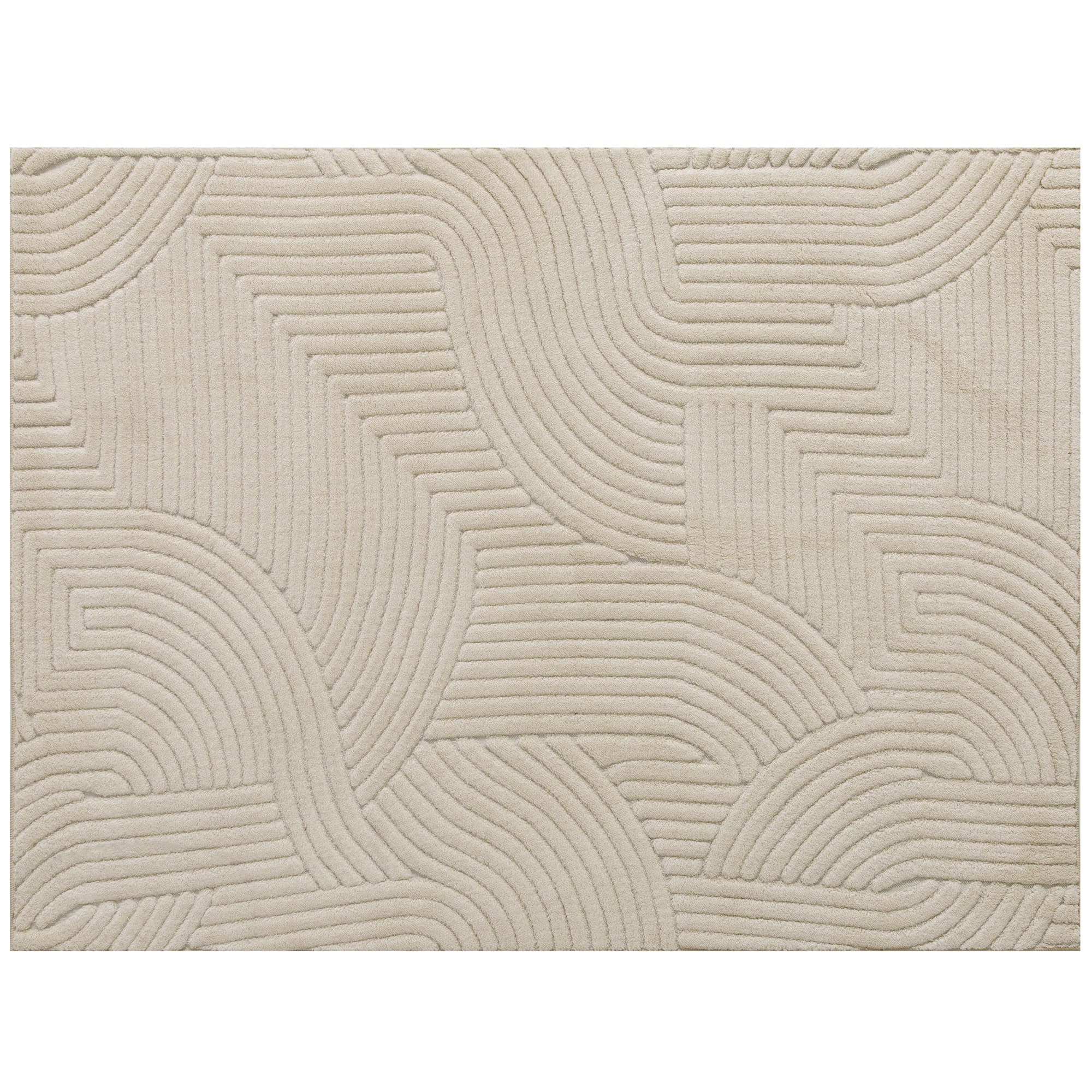 HOMCOM Tapis salon 200 x 140 cm, tapis à poils épais géométrique, moelleux et antidérapant, crème