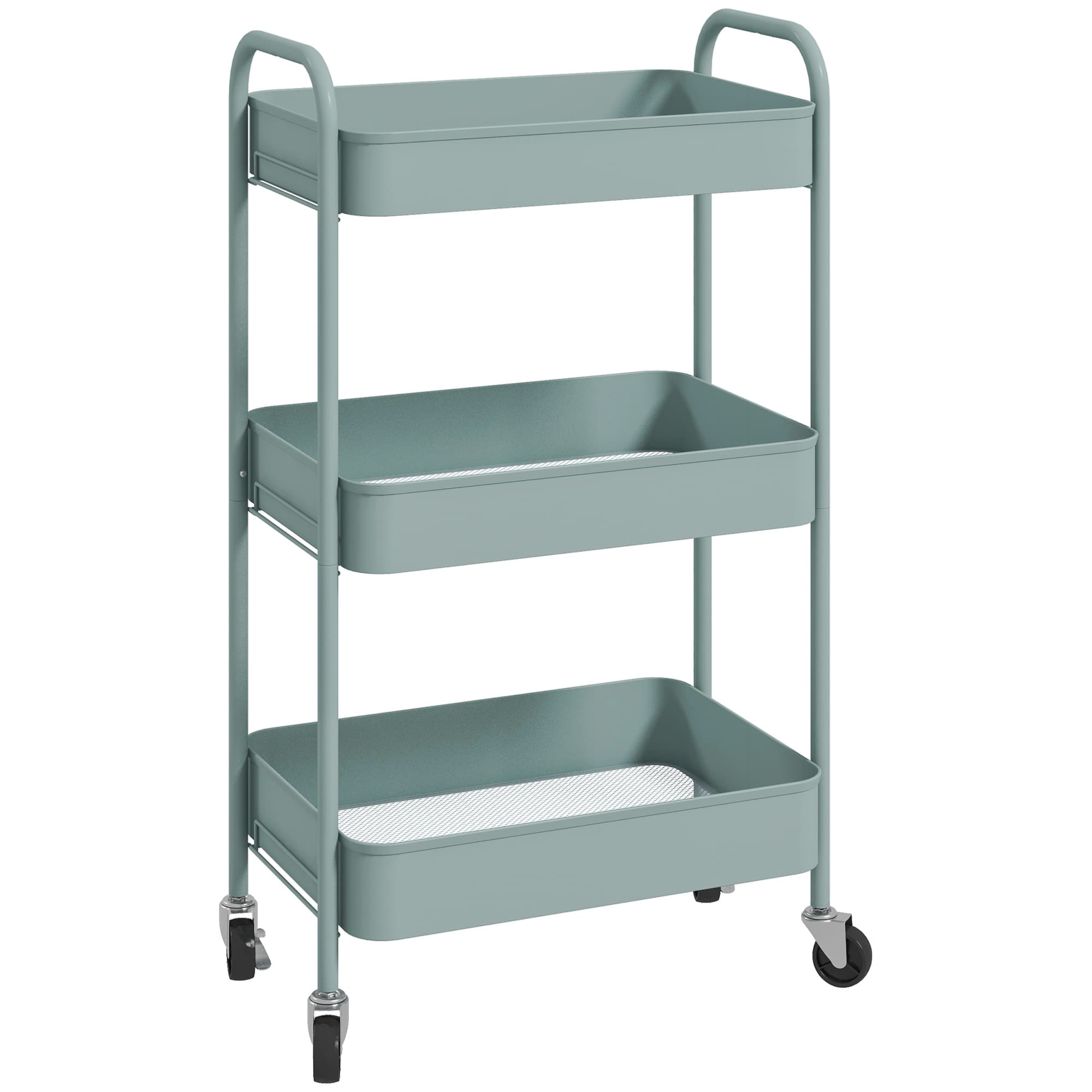 HOMCOM Desserte chariot de rangement en acier chariot de service à roulettes 3 plateaux ajourés 45 x 30,6 x 79 cm bleu clair