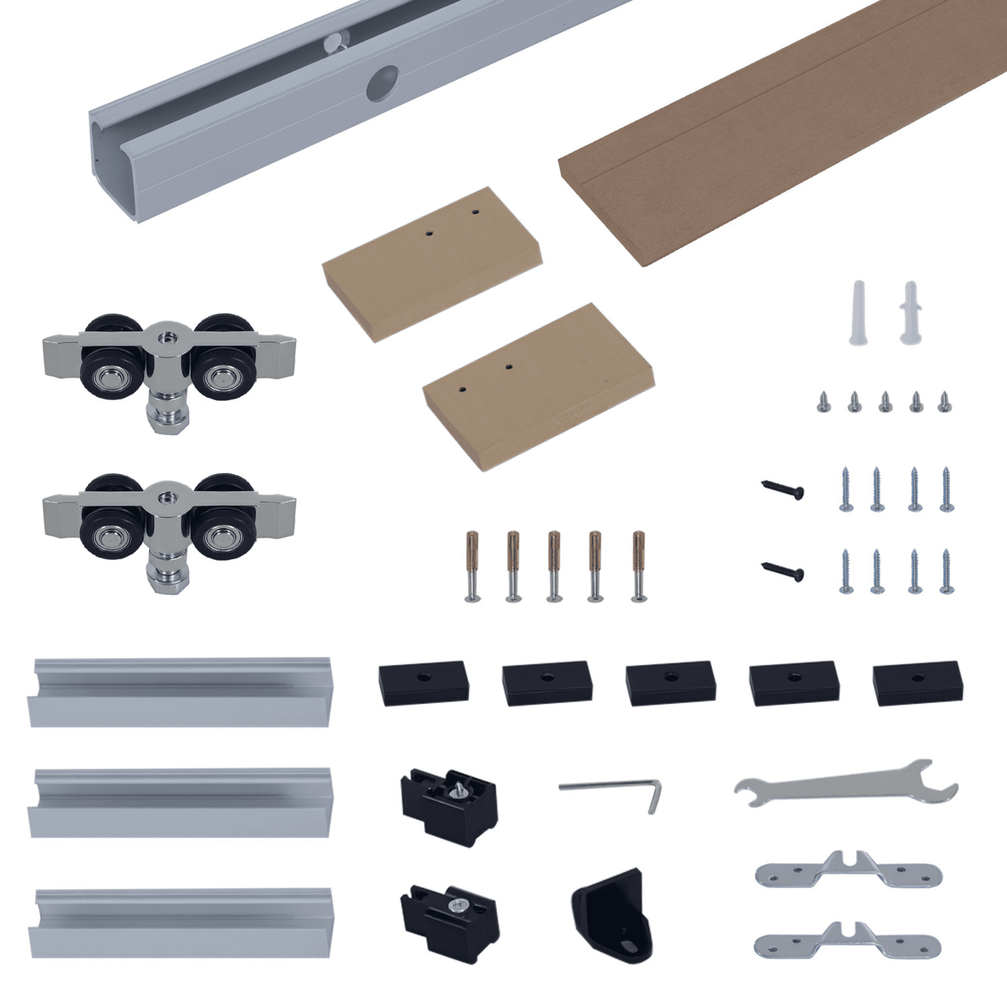 HOMCOM Kit complet de porte coulissante système galandage pour porte épaisseur 35-45 mm charge max. 75 kg rail roulettes vis 200 x 3,05 cm brun