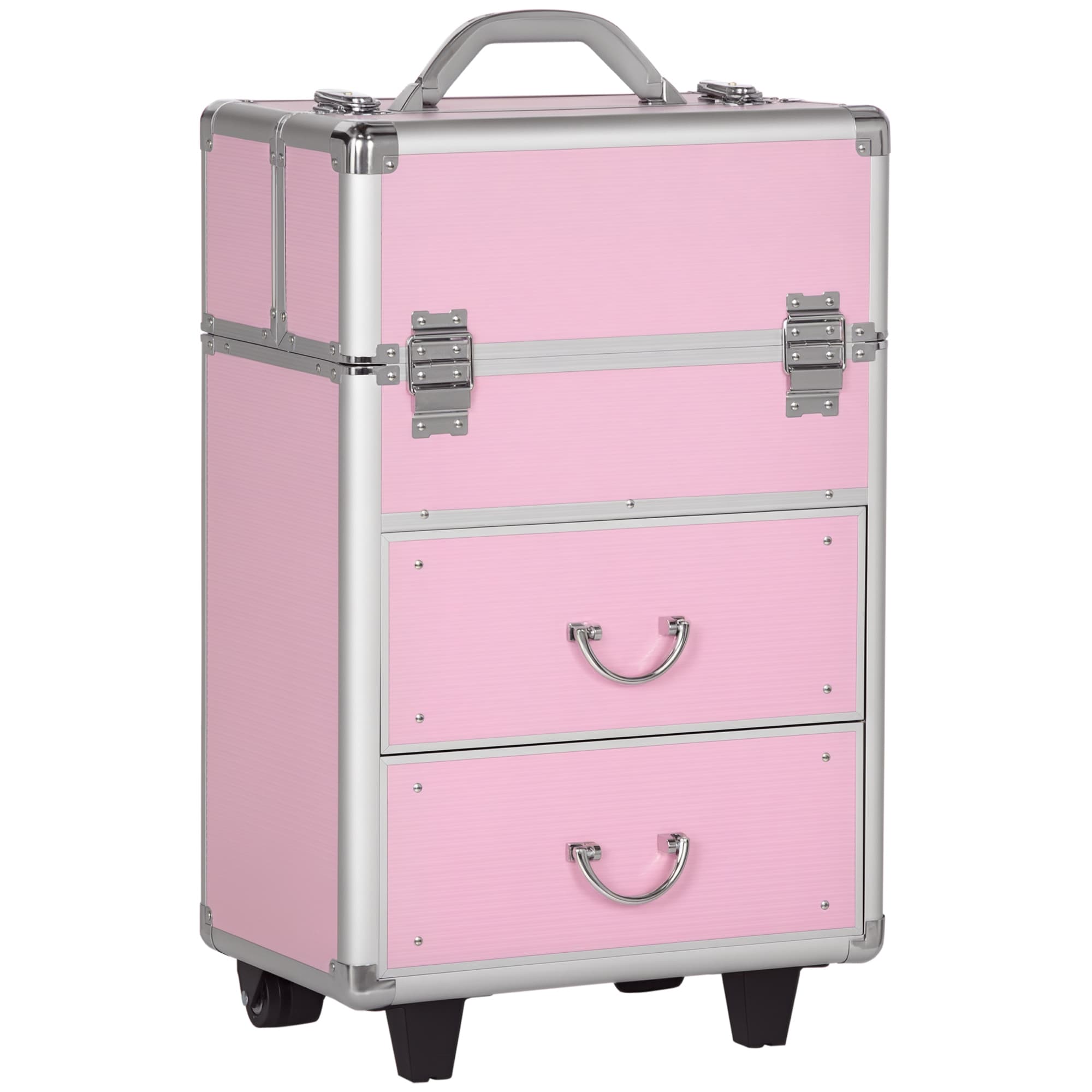 HOMCOM Mallette de maquillage valise de maquillage avec poignée télescopique réglable 36L x 23l x 58H cm alu ABS