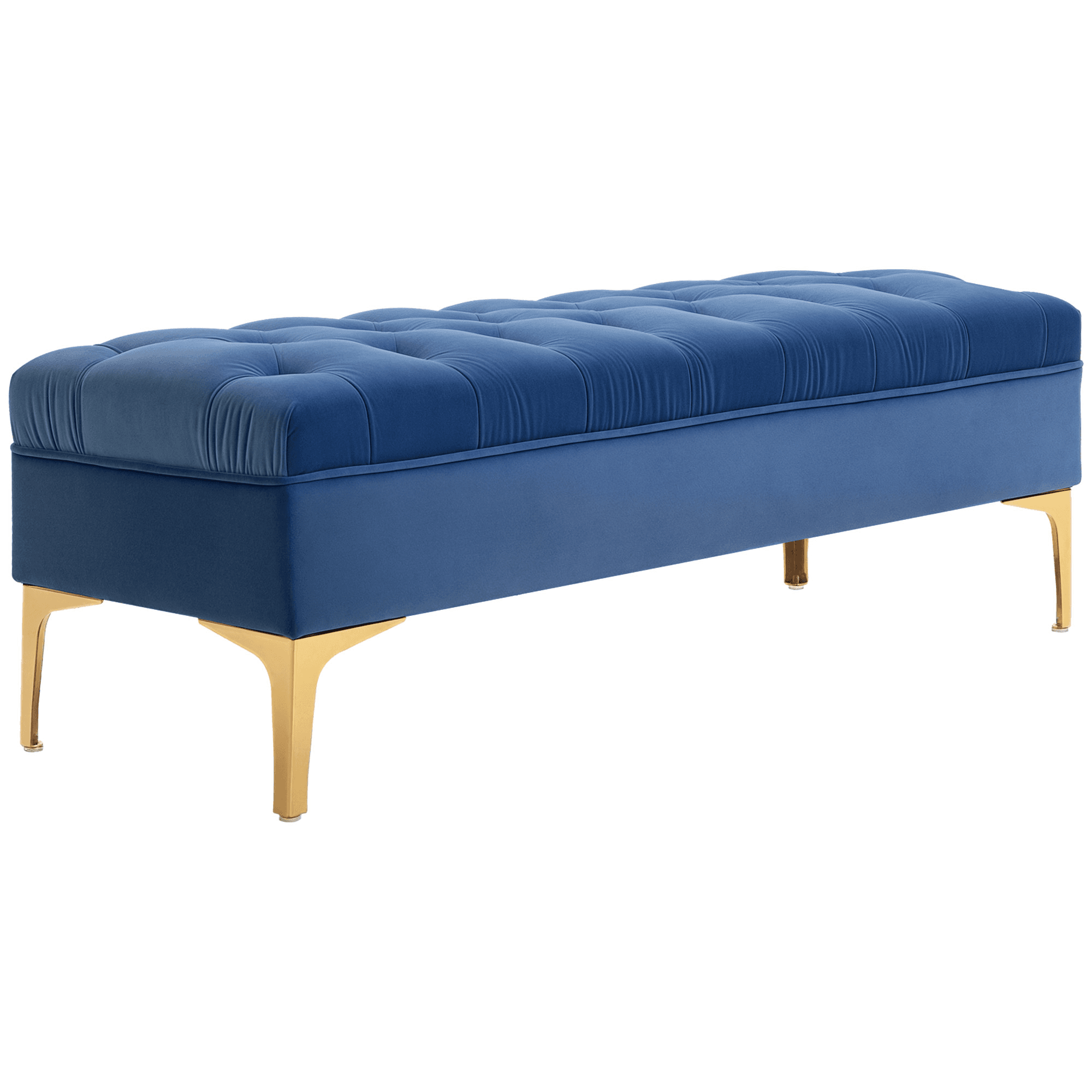 HOMCOM Banc banquette capitonnée bout de lit style classique chic dim. 118L x 45l x 42H cm piètement métal doré velours bleu