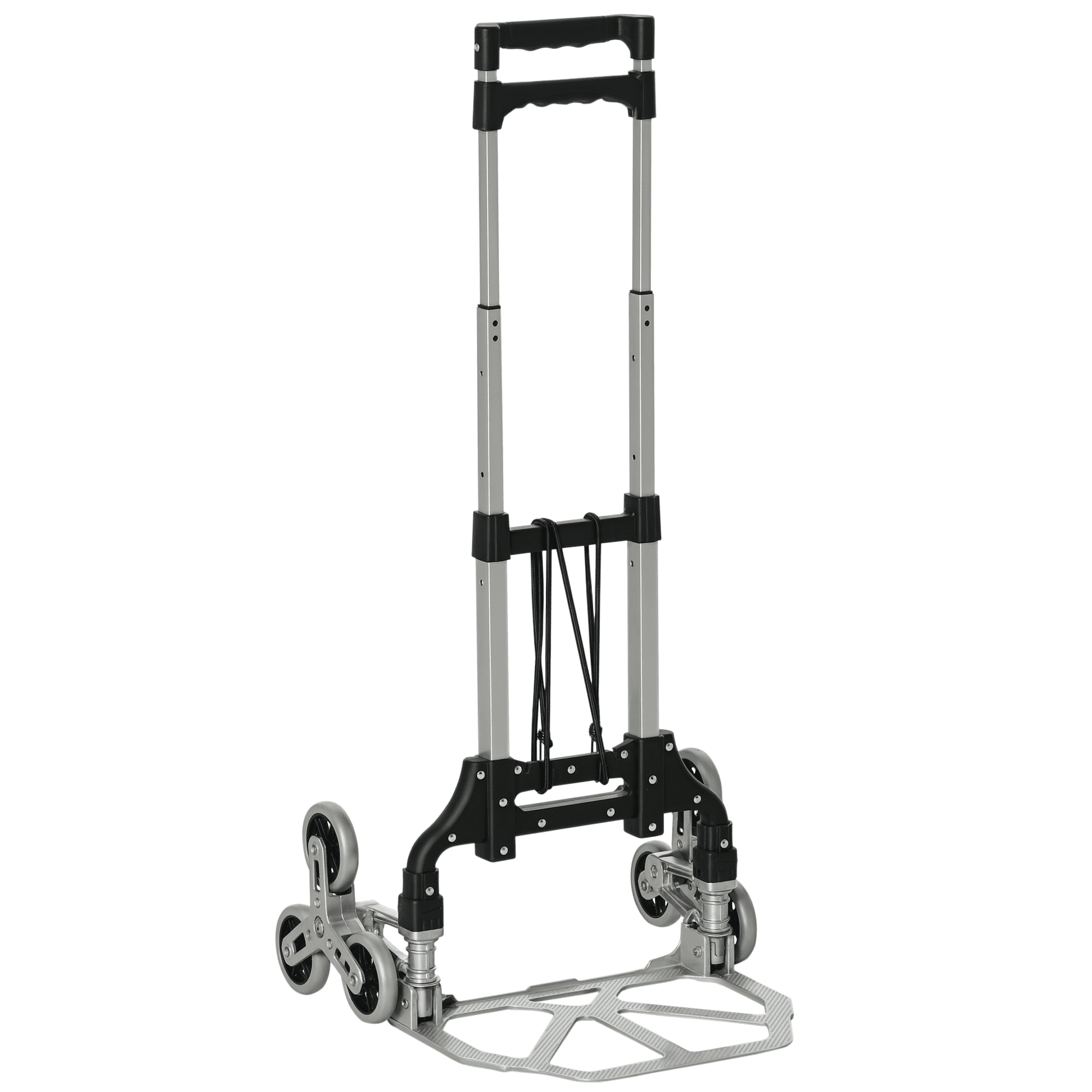 DURHAND Diable Escalier Pliant en Aluminium 6 Roues avec Sangle de Sécurité Charge 70kg Argent Noir Aosom France