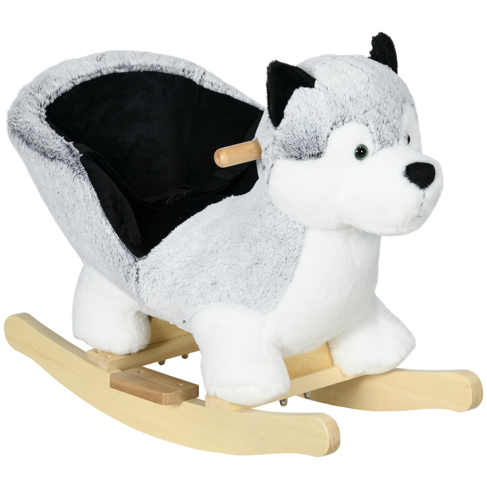HOMCOM Husky à bascule pour enfants cheval à bascule jouet à bascule bébé 18-36 mois - musique poignées ceinture de sécurité